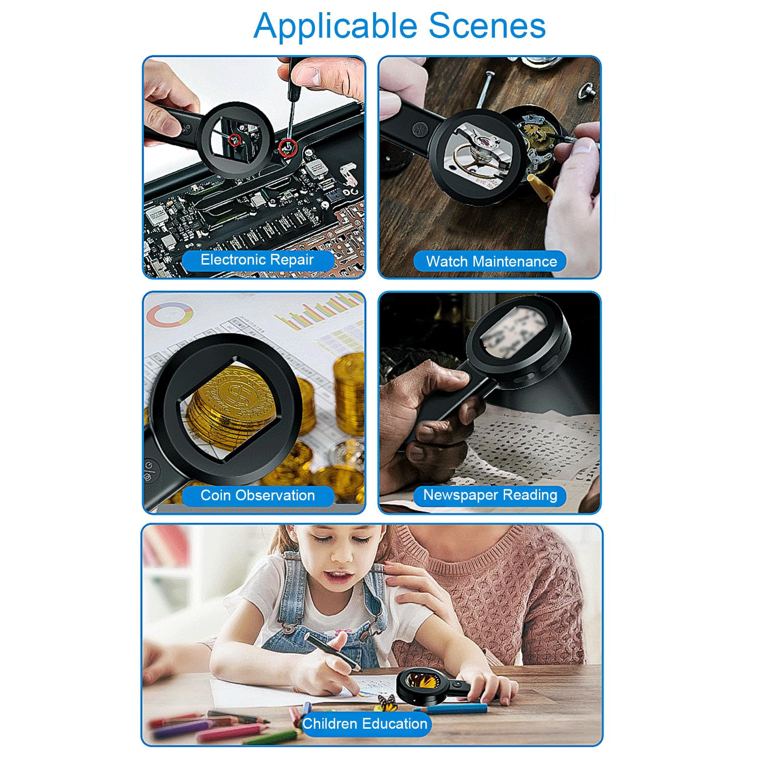 Tosuny 4X Tragbare Digitale Lupe 16MP Kamera |2,0-Zoll-LCD-Bildschirm-LED-Lichtmikroskop für Lesereparaturen (128GB)