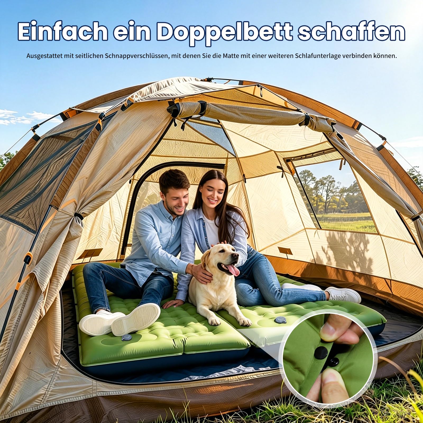 Isomatte Camping, 12 cm Hoch Aufblasbare Luftmatratze mit Integrierten Kopfkissen, Ultraleicht Campingmatte, wasserdichte Luftzellenmatte mit Fußpumpe für Wandern Outdoor Zelt Strand