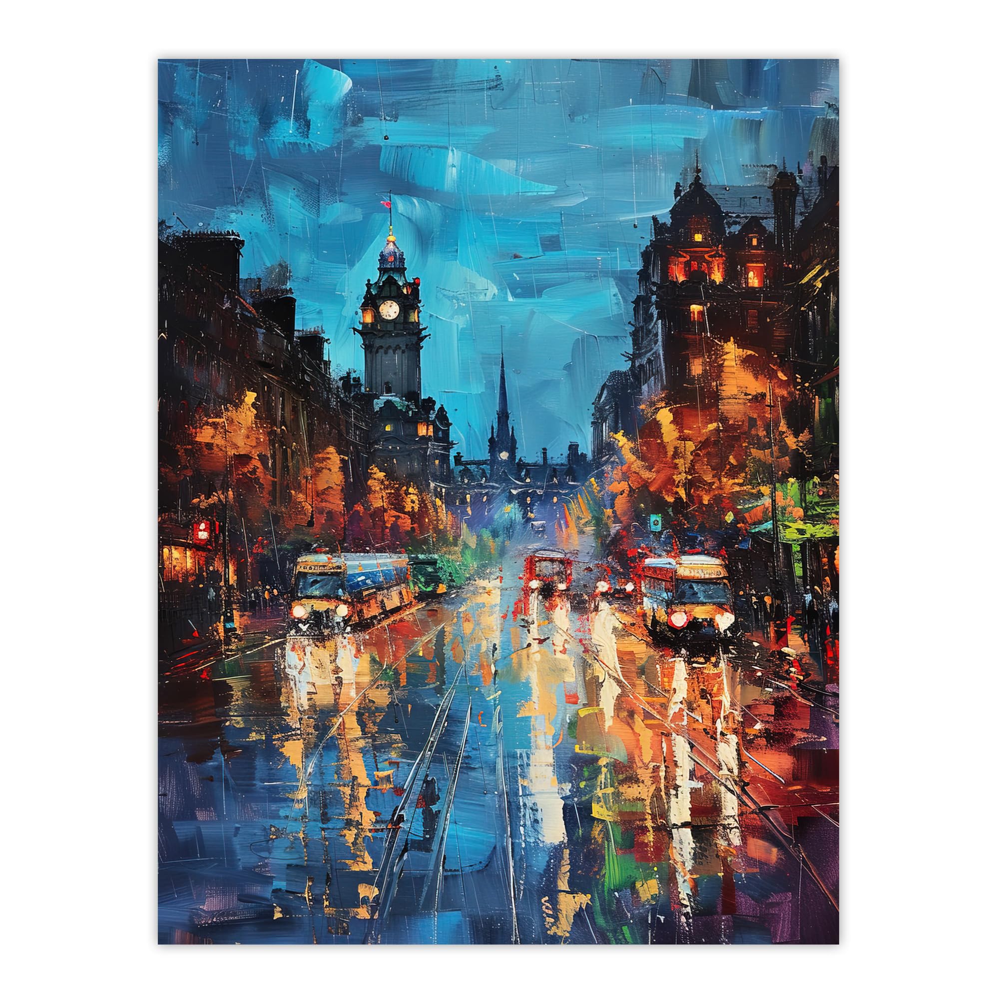 Artery8 Edinburgh Princes Street Cityscape Painting Wall Art Print - Blue - W18" x H24"