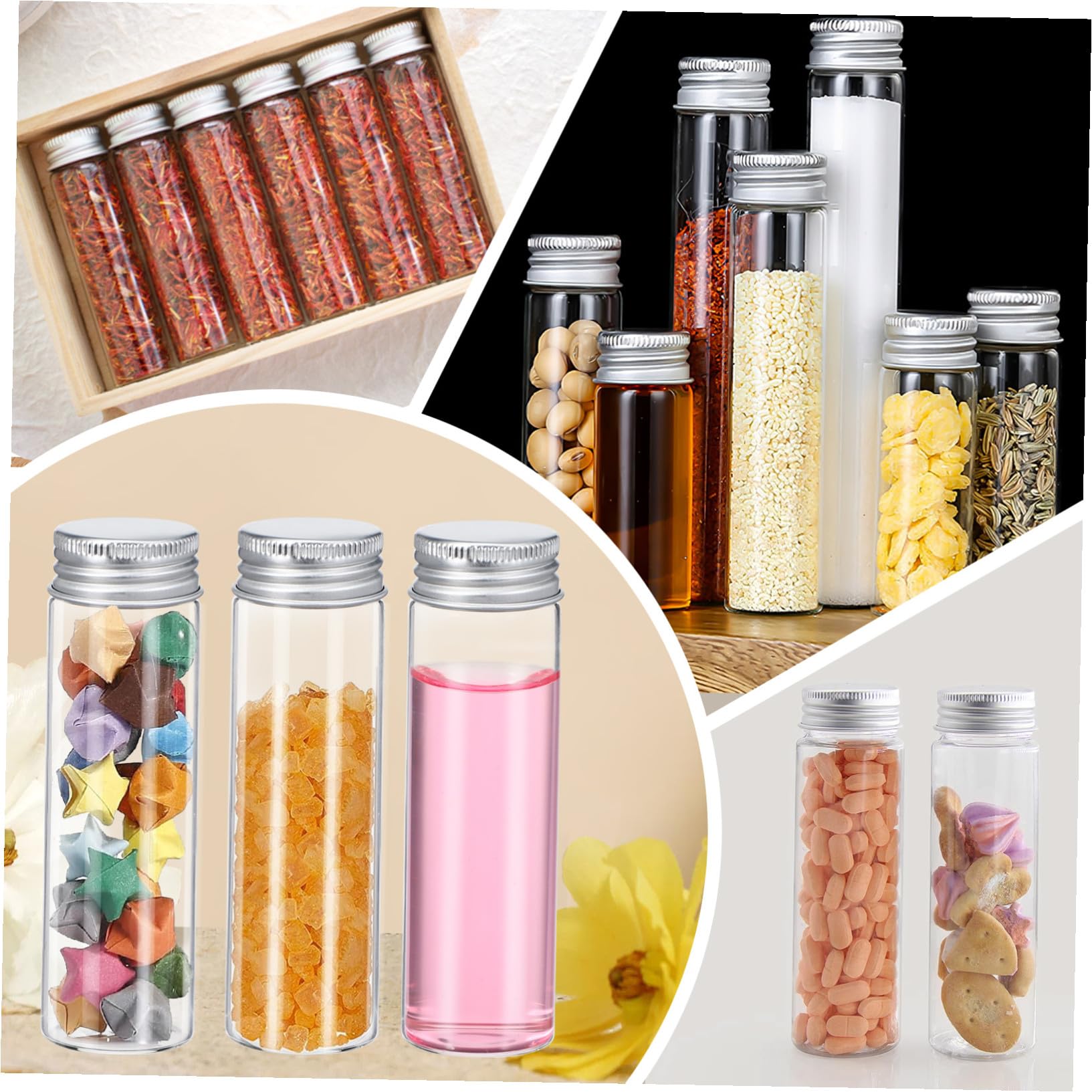 Baluue 20 Stück Glasfläschchen mit Aluminiumverschluss Vielseitige Vorratsdosen für Küche Büro Party zum Befüllen von Tee Süßigkeiten Gewürzen und Dekoration Stabile Glasbehälter