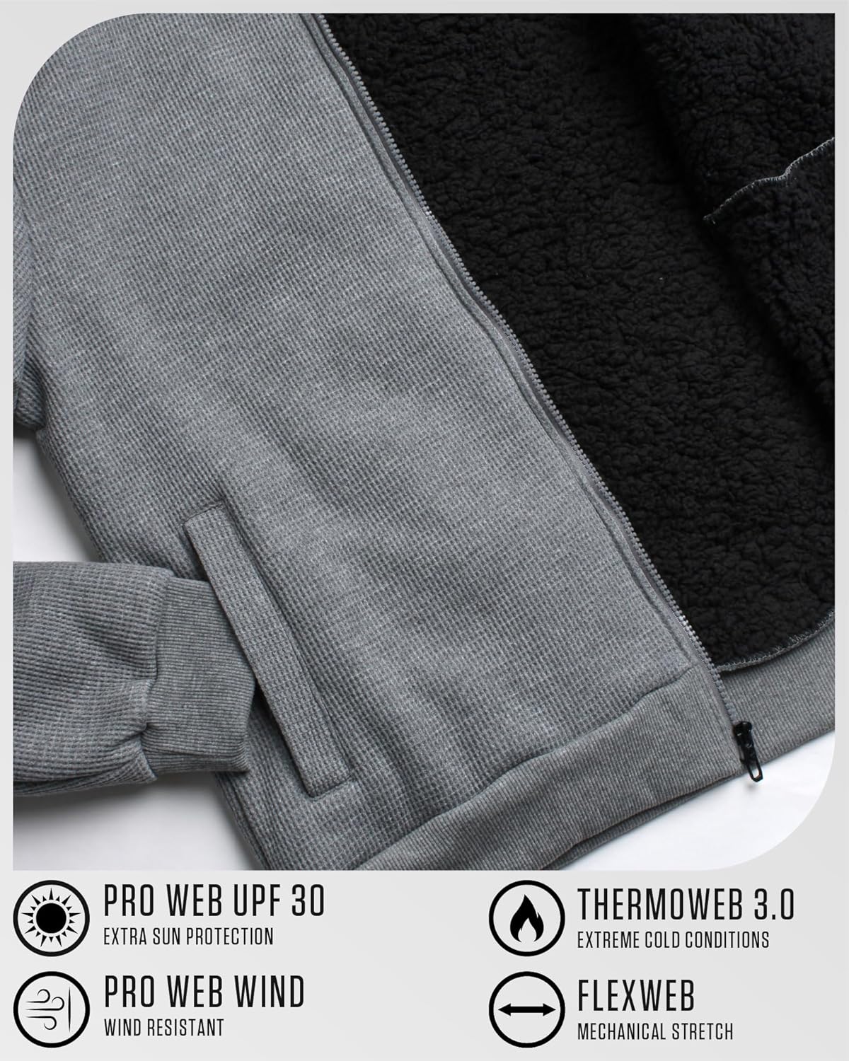 Spyder Mens Sherpa Fur Hoodie - Soft Stretch Waffle Knit Full Zip Up Hoodie Sweatshirt for Men with Cozy Sherpa Fleece Lining - Image 5