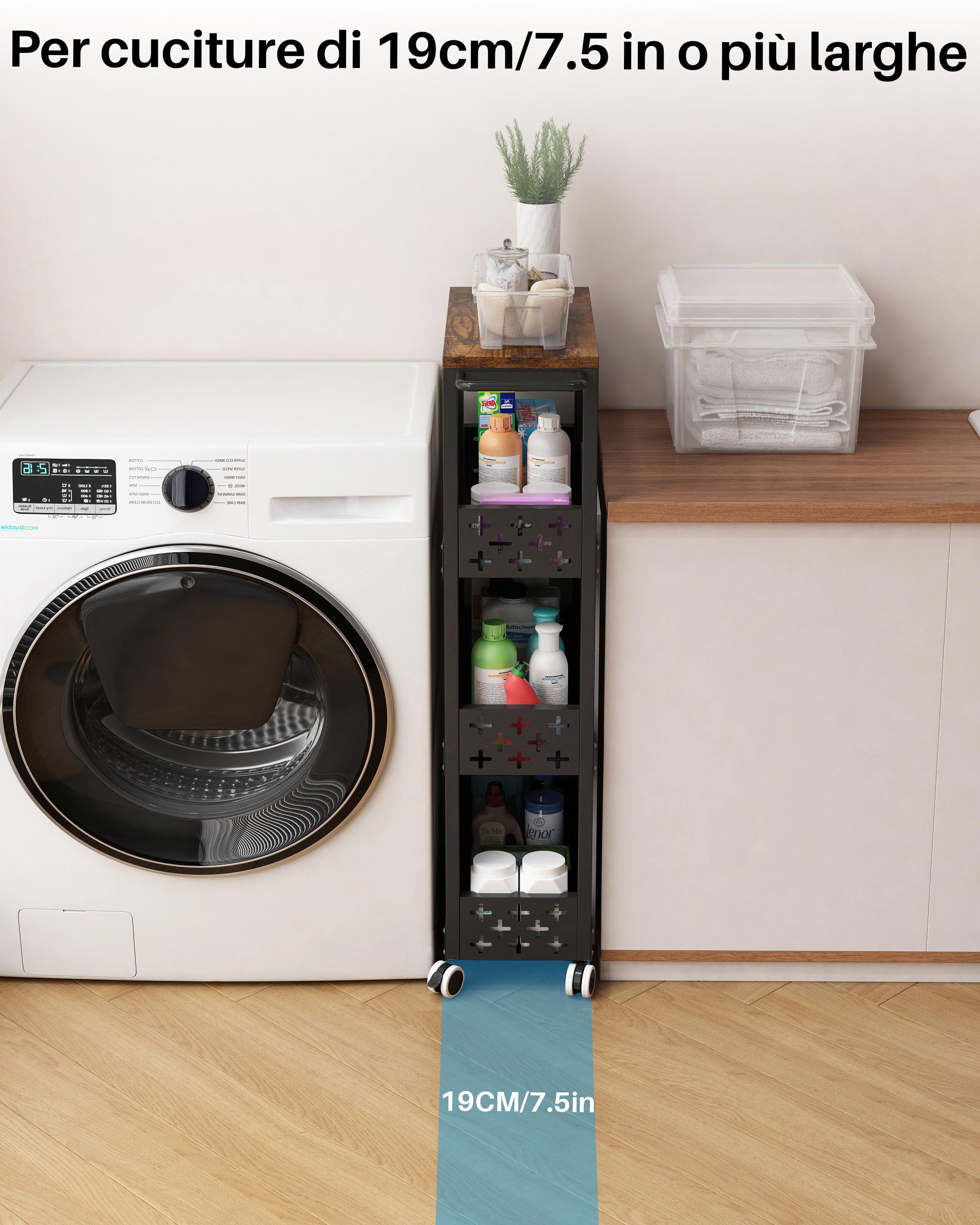 UMDONX Carrello con Ruote Portatutto Stretto a 4 Livelli in Metallo,Nero