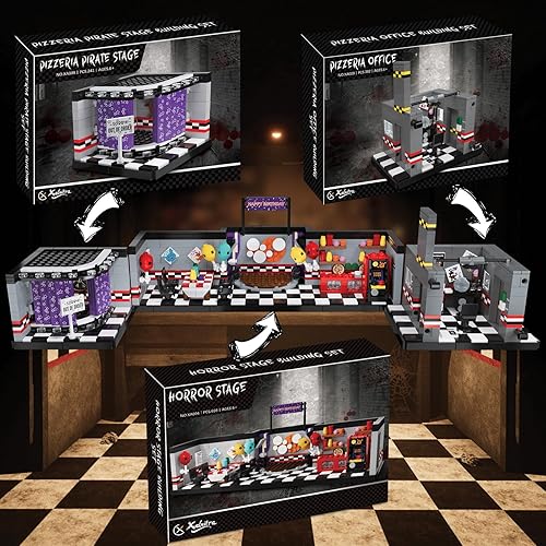 Miniatura 7 de Xalvitra FNAF - Juego de bloques de construcción de pizzería de Halloween, kit creativo de juguetes para festivales, regalo, adecuado para