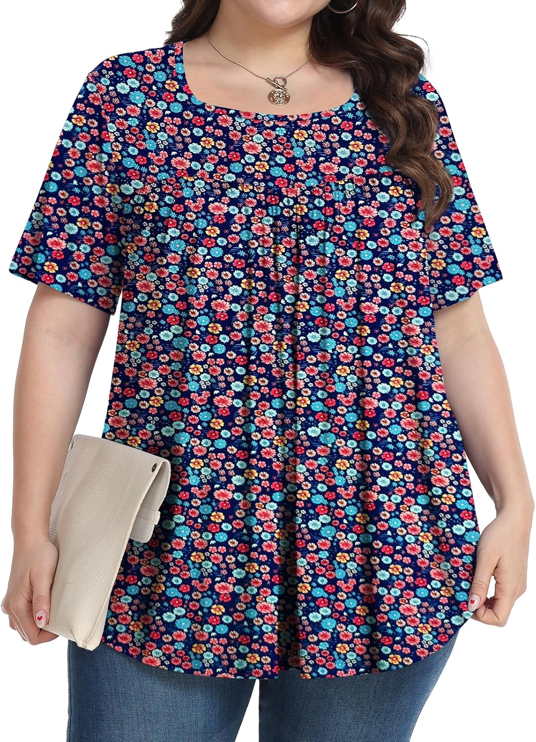 Plus Size Tops for Women Summer 2026 Short Sleeve Shirts Tunics Square Neck Casual Loose Blouses 1X-5X - Image 2