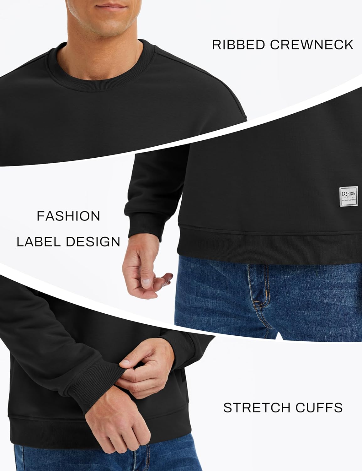 MAGCOMSEN Mens Crewneck Sweatshirt Sherpa Fleece Lined Pullover Casual Winter Warm Heavyweight Cotton Sweatshirts - Image 6