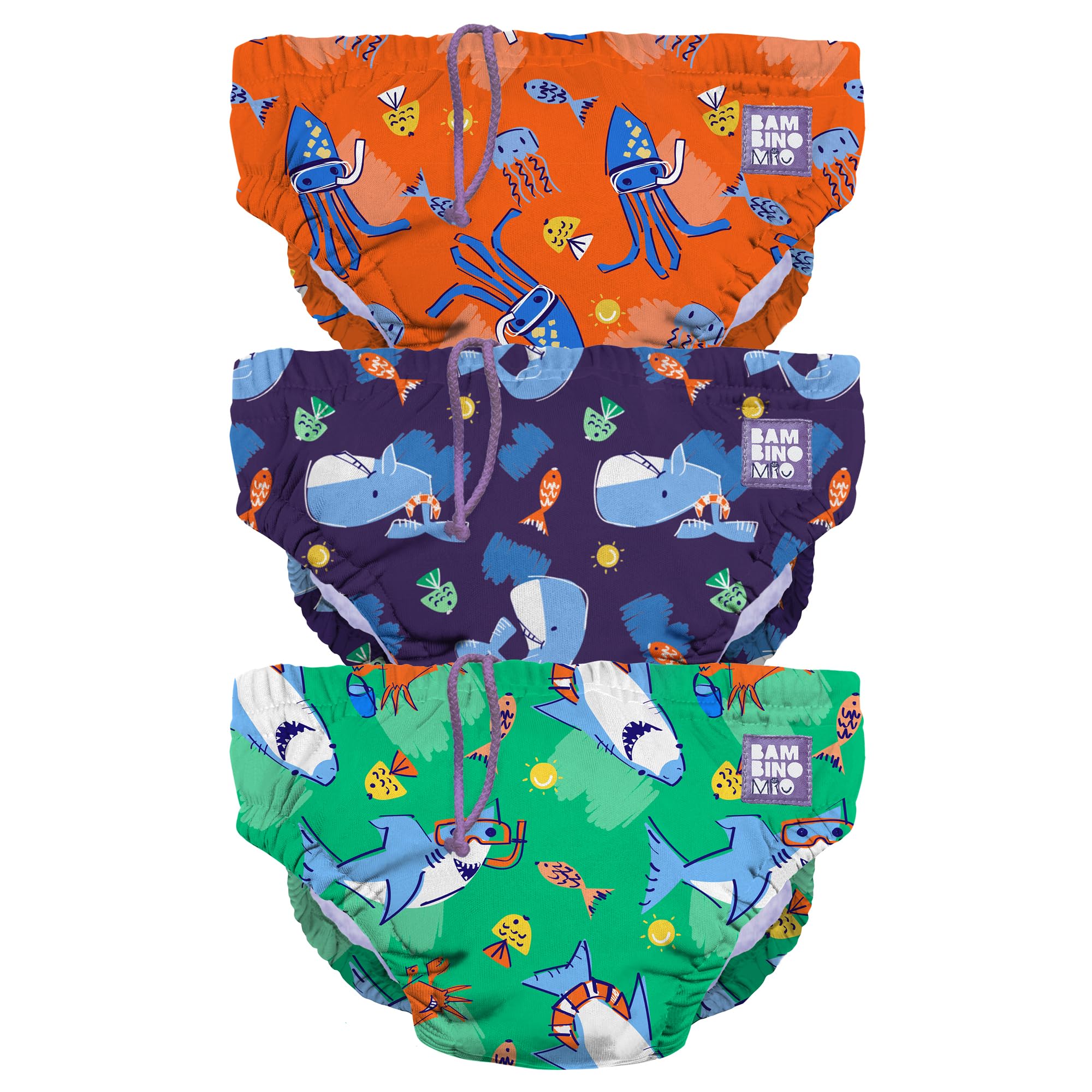 Bambino Mio, Pañal Bañadores Reutilizable, 3 piezas, Pañales para Bebés Lavables (2-3 años, Amigos del mar) - Unisex para niños y niñas, bebés y niños pequeños