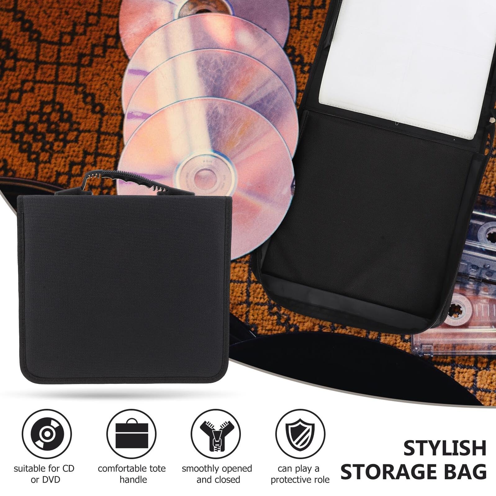 Custodia Porta CD e Dvd Capacità 240 Unità in Pelle Pu e Tessuto Oxford Resistente e Portatile Manico per Collezionisti e Amanti della Musica