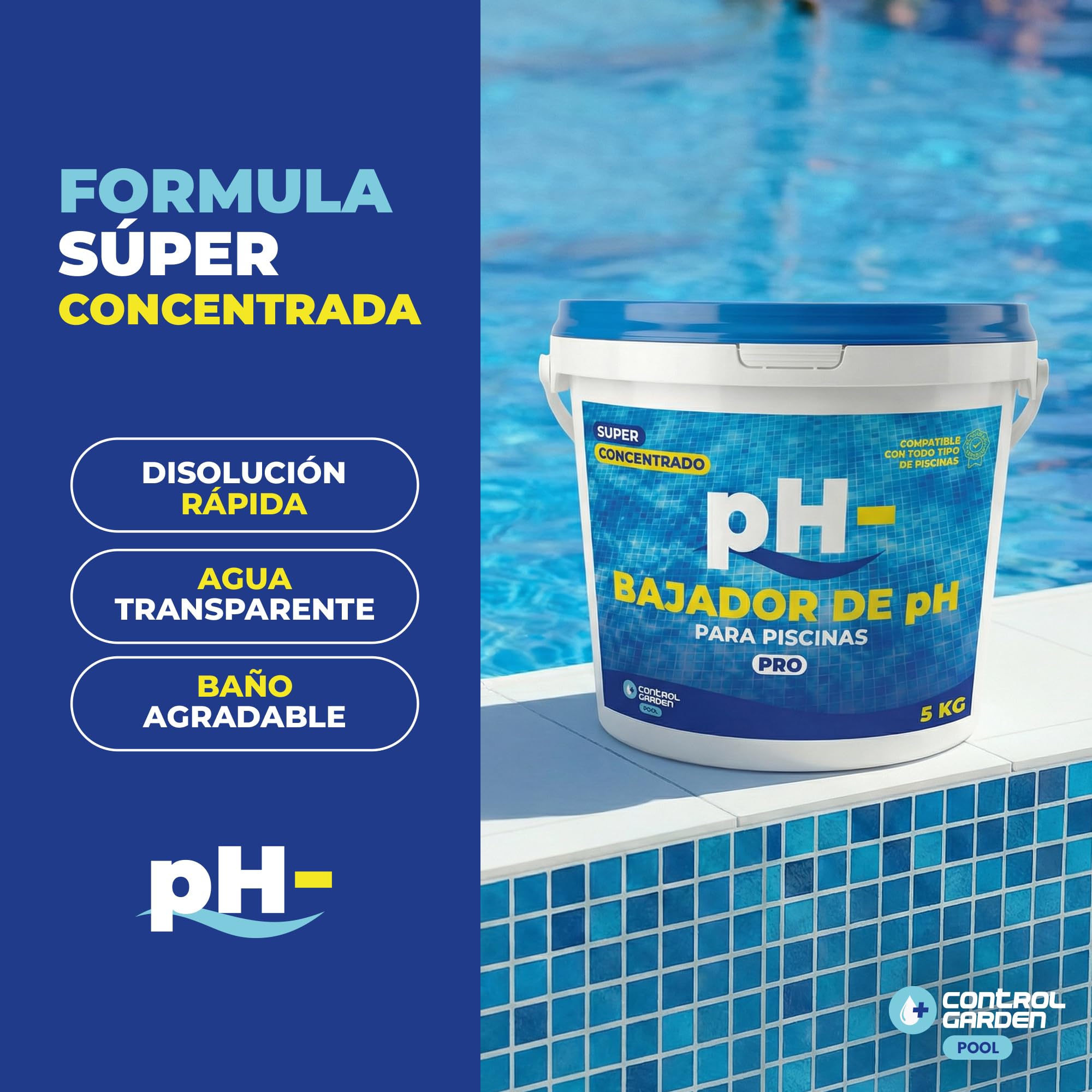 CONTROL GARDEN Bajador PH Piscinas Granulado 5 KG | Reductor pH- Piscina Interior y Exterior | Minorador Sólido - Súper Concentrado | Pool Regulador de Poliester, Liner y Electrólisis Salina — view 4