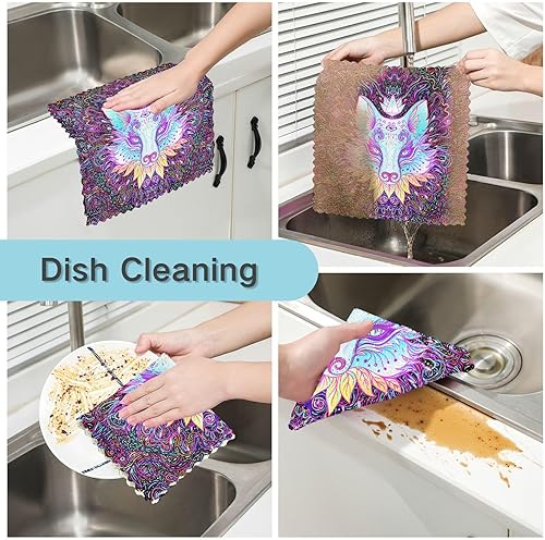 Miniatura 2 de Flower Fox Face 6 Pack Absorbent Microfiber Towel for Kitchen Print Quality Flour Sack Kitchen Towels for Countertop Oven