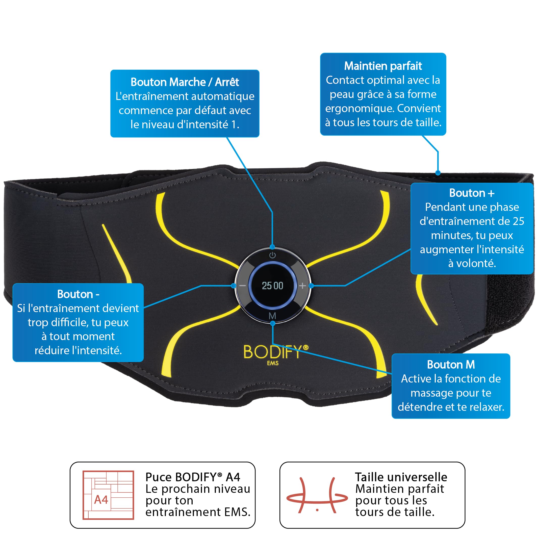 Bodify® EMS Abs Trainer Max – Activation ciblée des Muscles abdominaux ! – Activation Musculaire – Entraînement EMS – Entraînement des Muscles abdominaux – pour Hommes et Femmes L'ORIGINAL