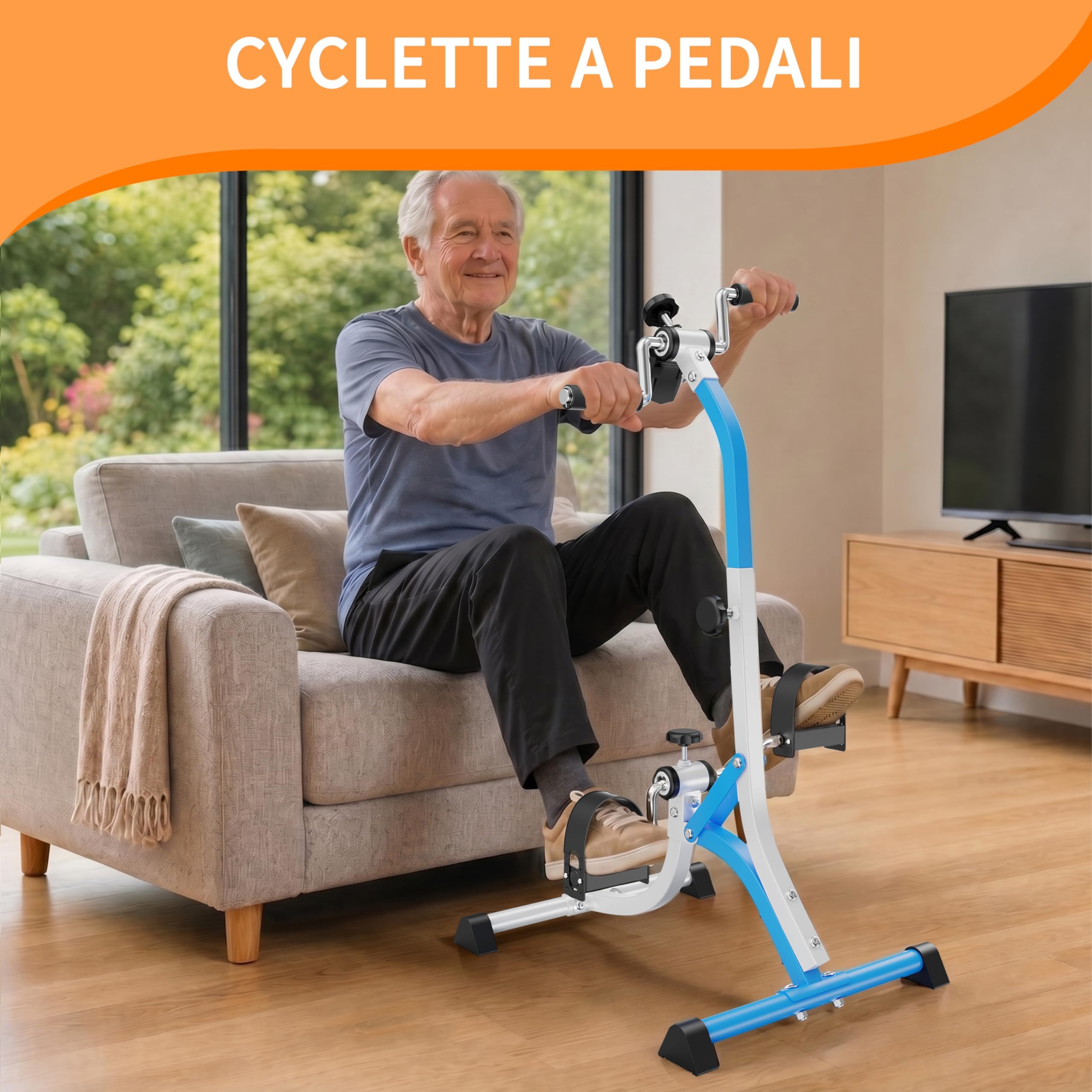 Pedaliera per Braccia e Gambe da Divano e Poltrona con Schermo LCD, Mini Bike Ginnastica Passiva Cyclette Manubrio Display Bici da Camera Casa Home Gym