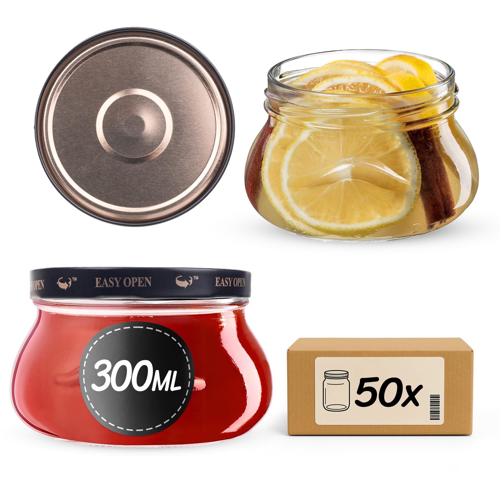 KADAX Lot de 50 Pots à Confiture en Verre 300ml Ø82 Fruits à Baies – Couvercle Twist-Off hermétique TO82 – pour confitures, gelées, Miel & cornichons Maison
