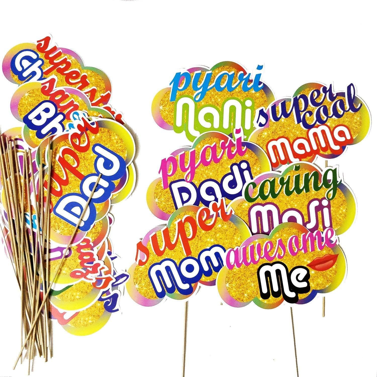 Indian Collectible - Set di 18 accessori per foto di famiglia indiana per tutte le occasioni, realizzati a mano, per feste di primo compleanno, per lui o per lei, per feste di compleanno