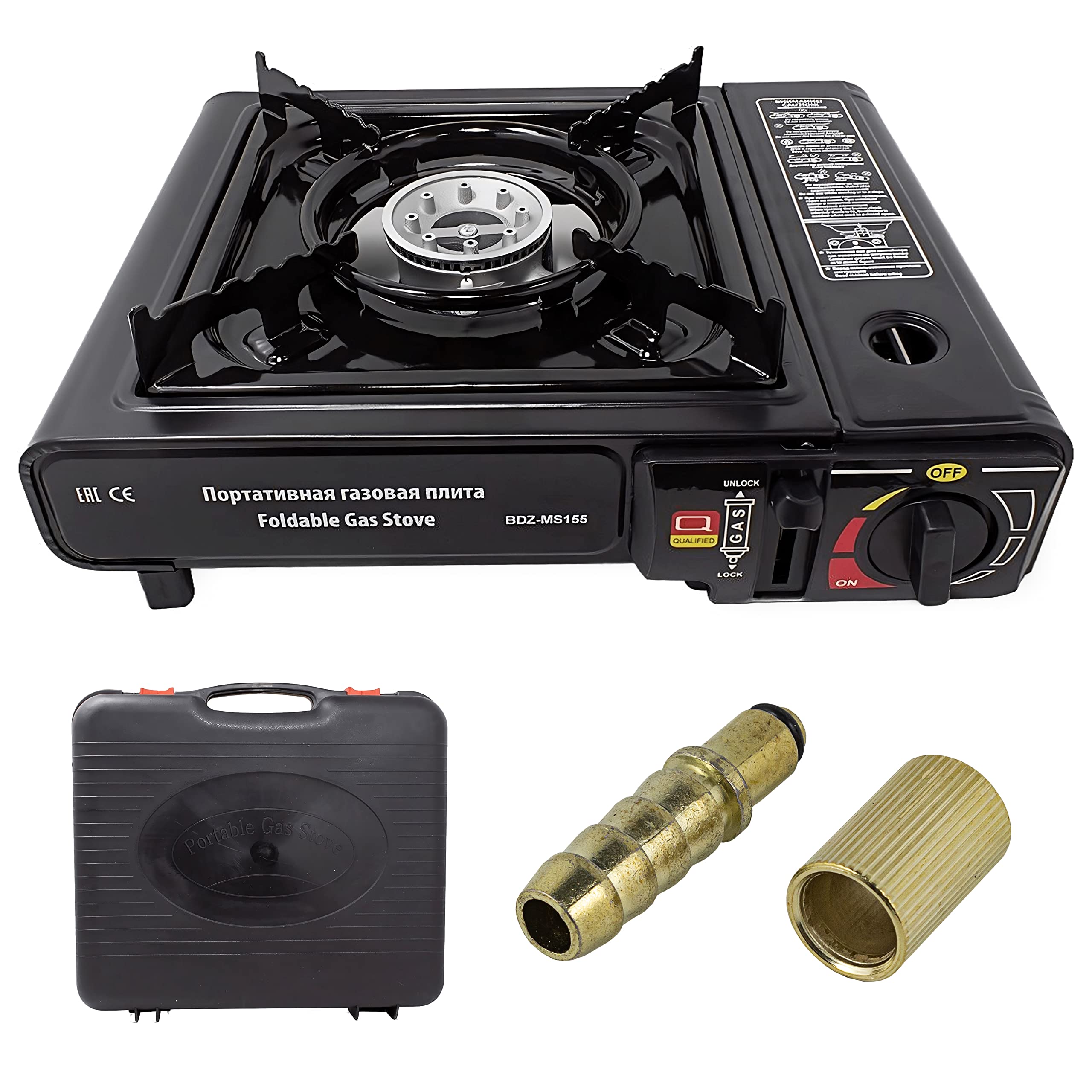 WMC TOOLS - Camping Portable Gas Burner, Butane Stove With Case for Home and Adaptor, Single Gas Cooker With Piezo Ignition, Lightweight Construction for Hiking