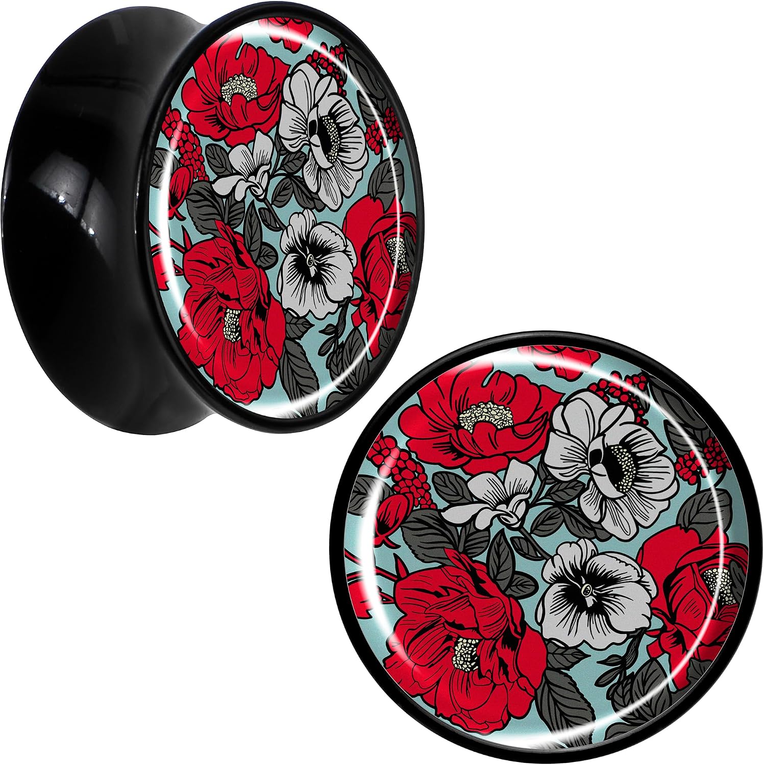 Body Candy 2PC Black Acrylic Blossom Creation Vibrant Bloom of Flowers Saddle Plugs Double Flare Plug Ear Plug Gauges