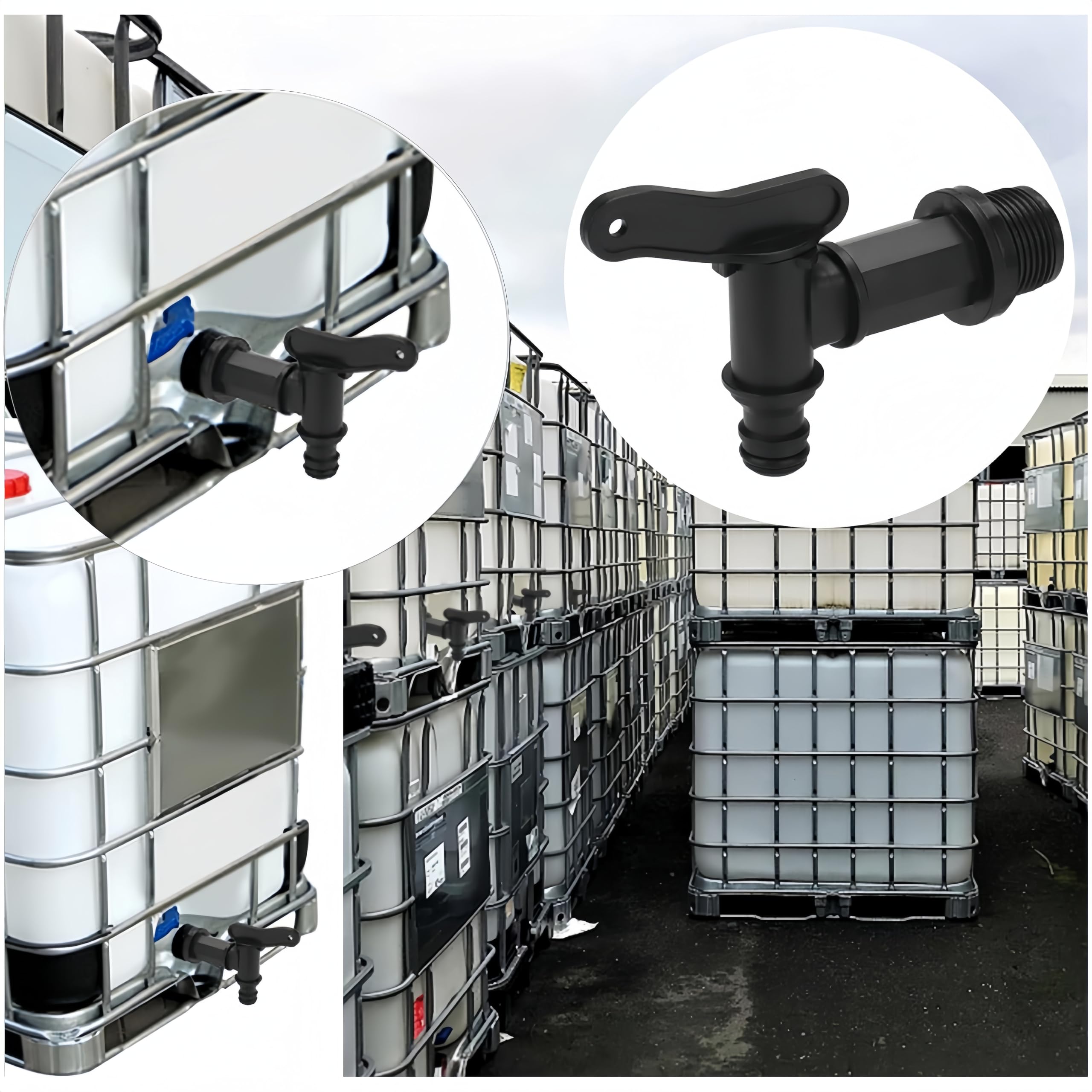 GYSRXS 2 Pezzi Rubinetto in Plastica da 3/4 Pollici Rubinetti di Scarico per Serbatoio con 2×Dado di Bloccaggio 2×Nastro Sigillante 2×Guarnizione per L'uso in Serbatoio Acqua Piovana(Nero