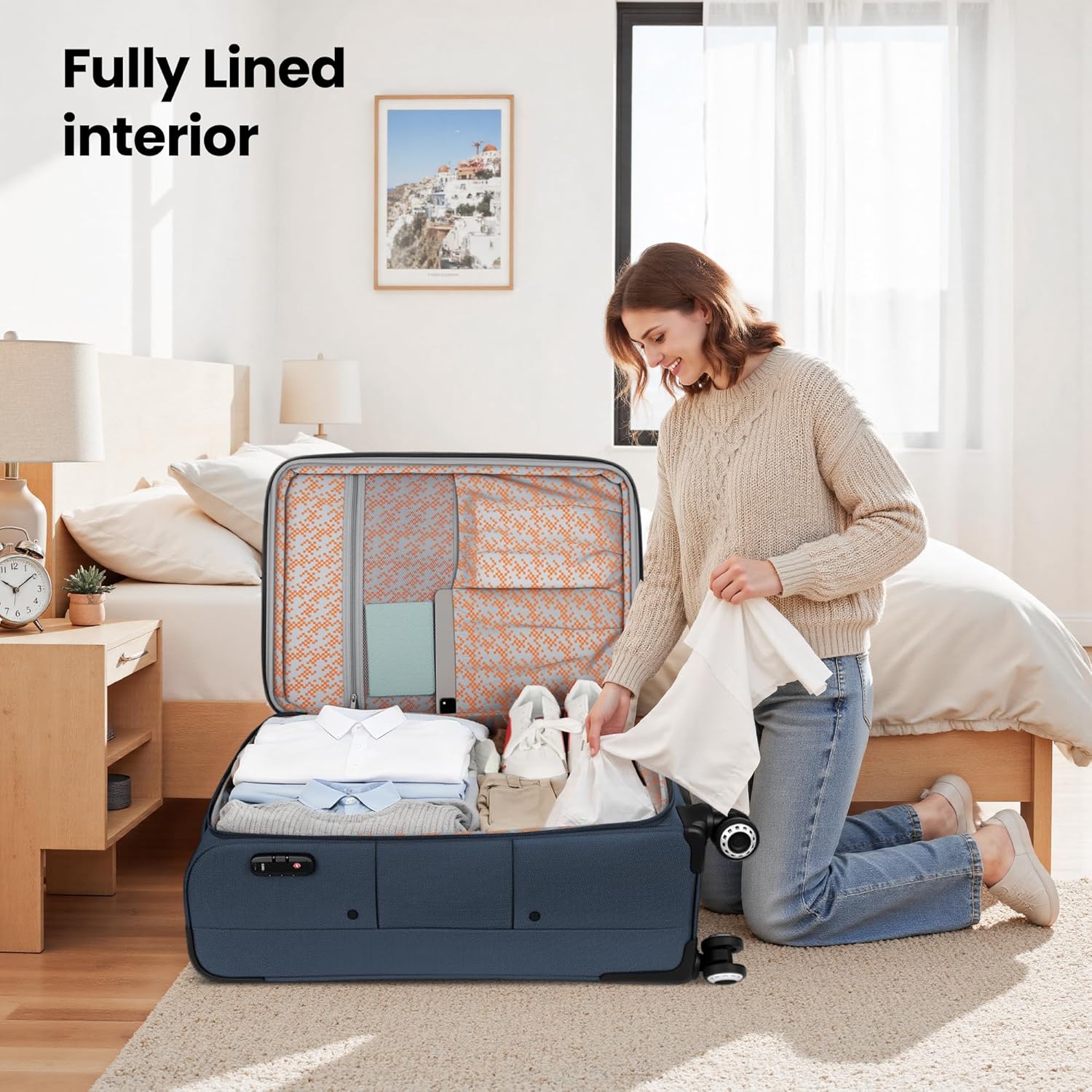 26'' Softside Expandable 20% Rolling Luggage w/TSA LOCK & Double Spinner Wheels,Lightweight Rolling Suitcases for Men Women（Navy,26in）