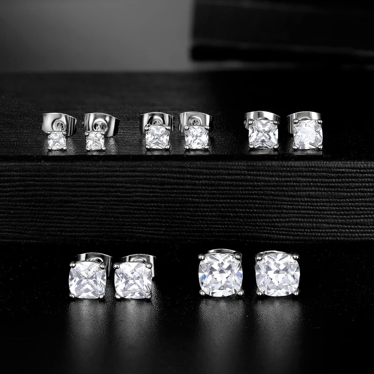 MDFUN 5 Pairs Stud Earrings Sets 3-7MM 18K Gold Plated Round/Cushion/Asscher/Emerald Cut Cubic Zirconia Earring Hypoallergenic Stud Earrings for Women Men - Image 6