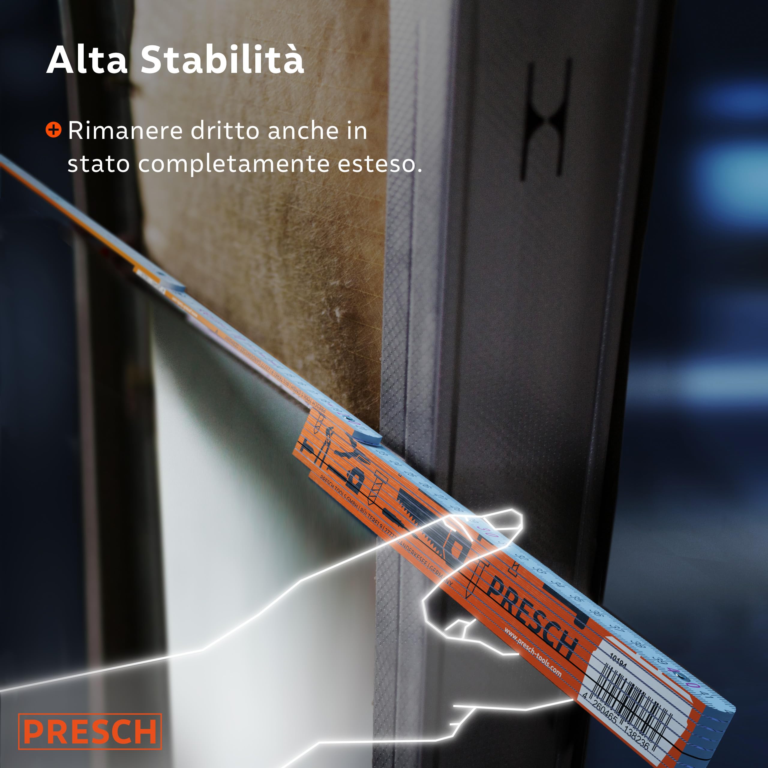 Presch Set di Metri pieghevole da 2 metri con scala degli angoli | 6 pz. | Legno | Arancione/Blu | Numeri grandi e facilmente leggibili | Incastro preciso | Metro legno pieghevole, metro righello
