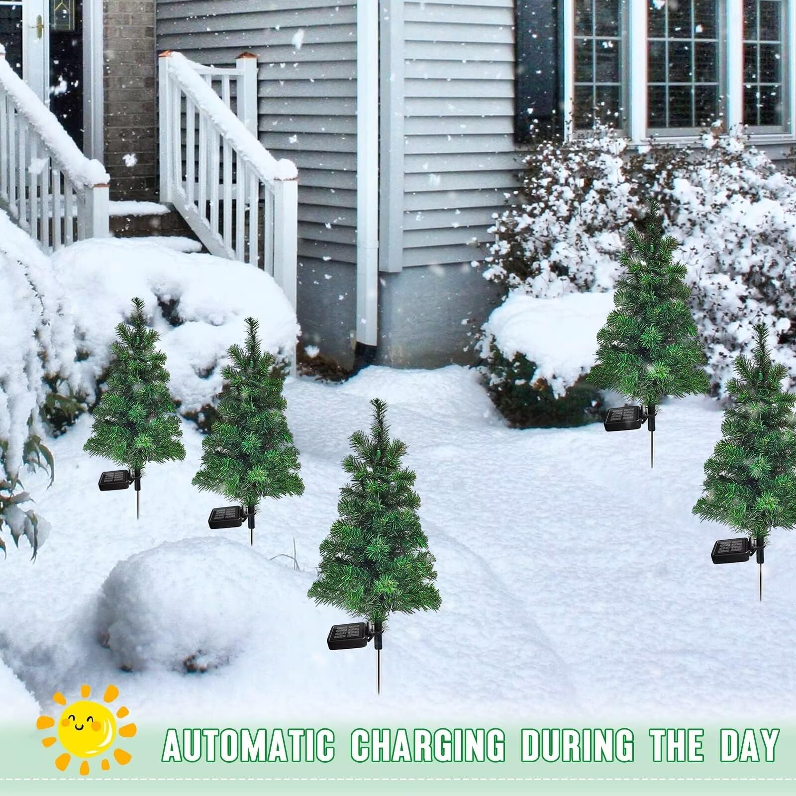 4 luces solares de estaca para árbol de Navidad, jardín, impermeables, decoraciones de árbol de Navidad, luces de árbol de Navidad al aire libre, decoración de Navidad, luces de camino, patio (4 3