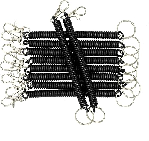 StayMax Llavero de resortes helicoidales retráctiles, cordón para llavero, 10 unidades (negro), Negro -