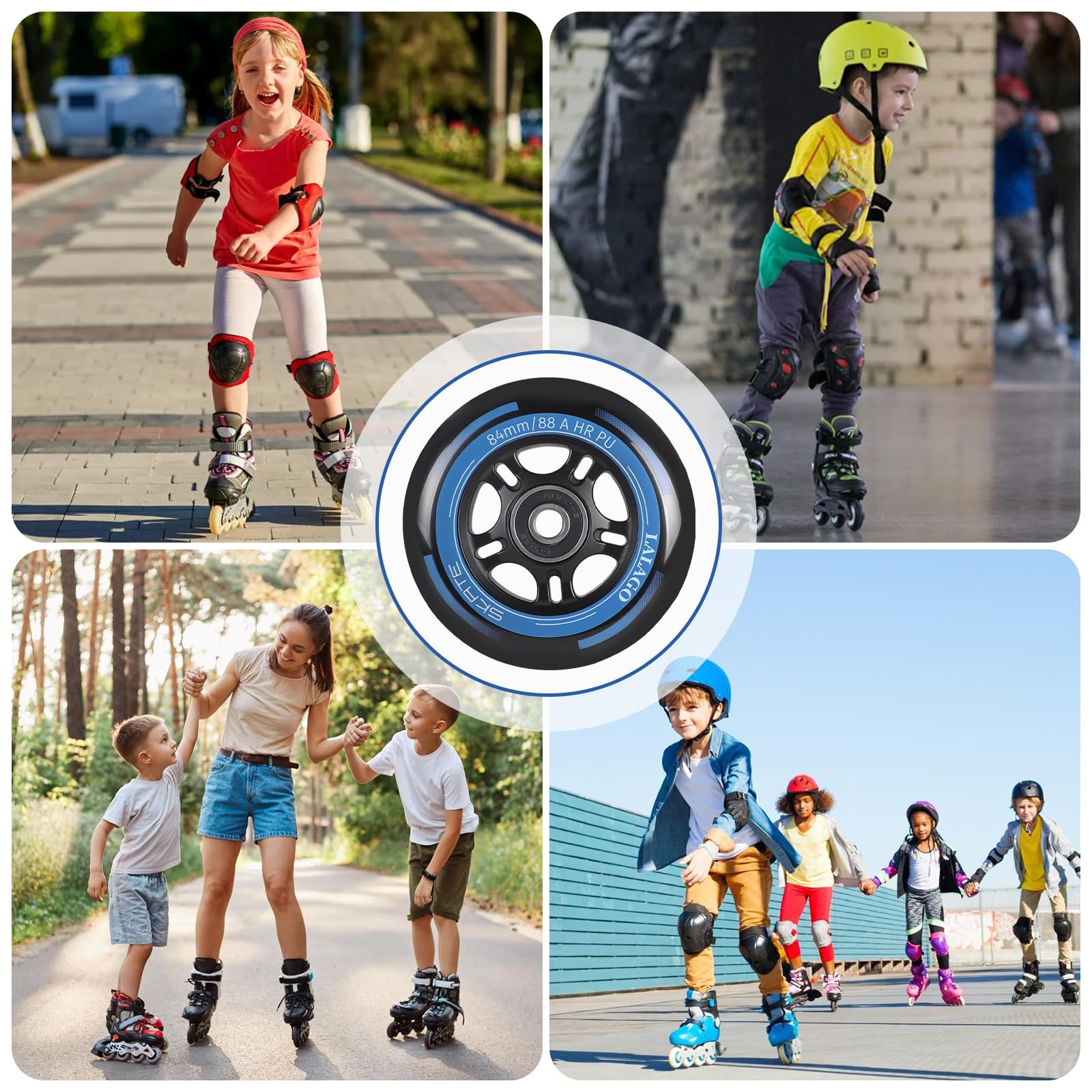 LALAGO Inline Skate Rollen 84mm, 8 Stück Inline Skate Räder 88A SHR PU, Inliner Rollen mit Kugellager ABEC 9, Indoor-/Outdoor-Rollschuh-Räder für K2 Hudora Gonex Apollo Inline Skate