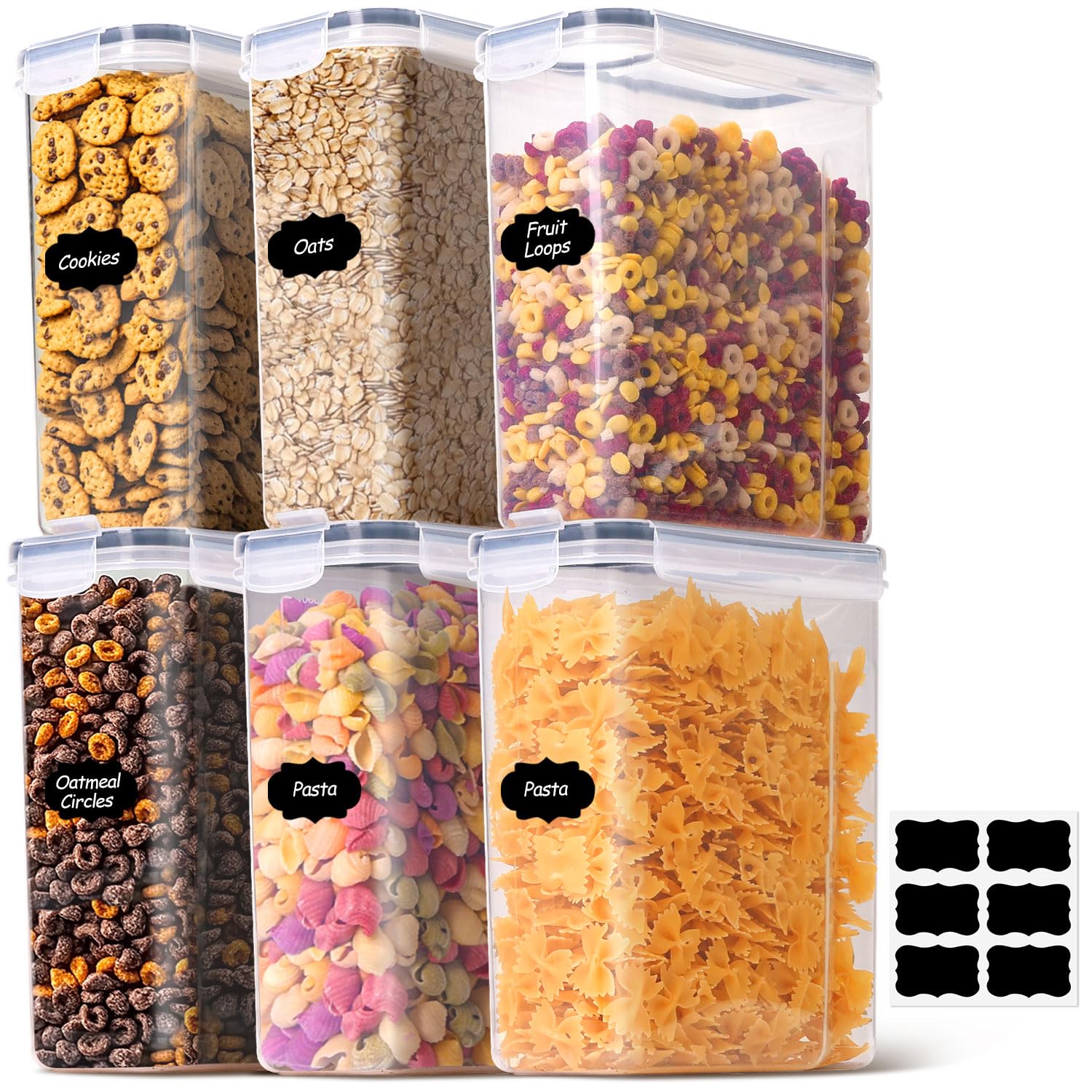 ComSaf 2.5L Cereal Storage Containers Set of 6, Plastic Airtight Food Storage Containers with Lids, Large Clip-Lock Kitchen Storage Containers for Rice, Sugar, Flour, Pasta — image 1