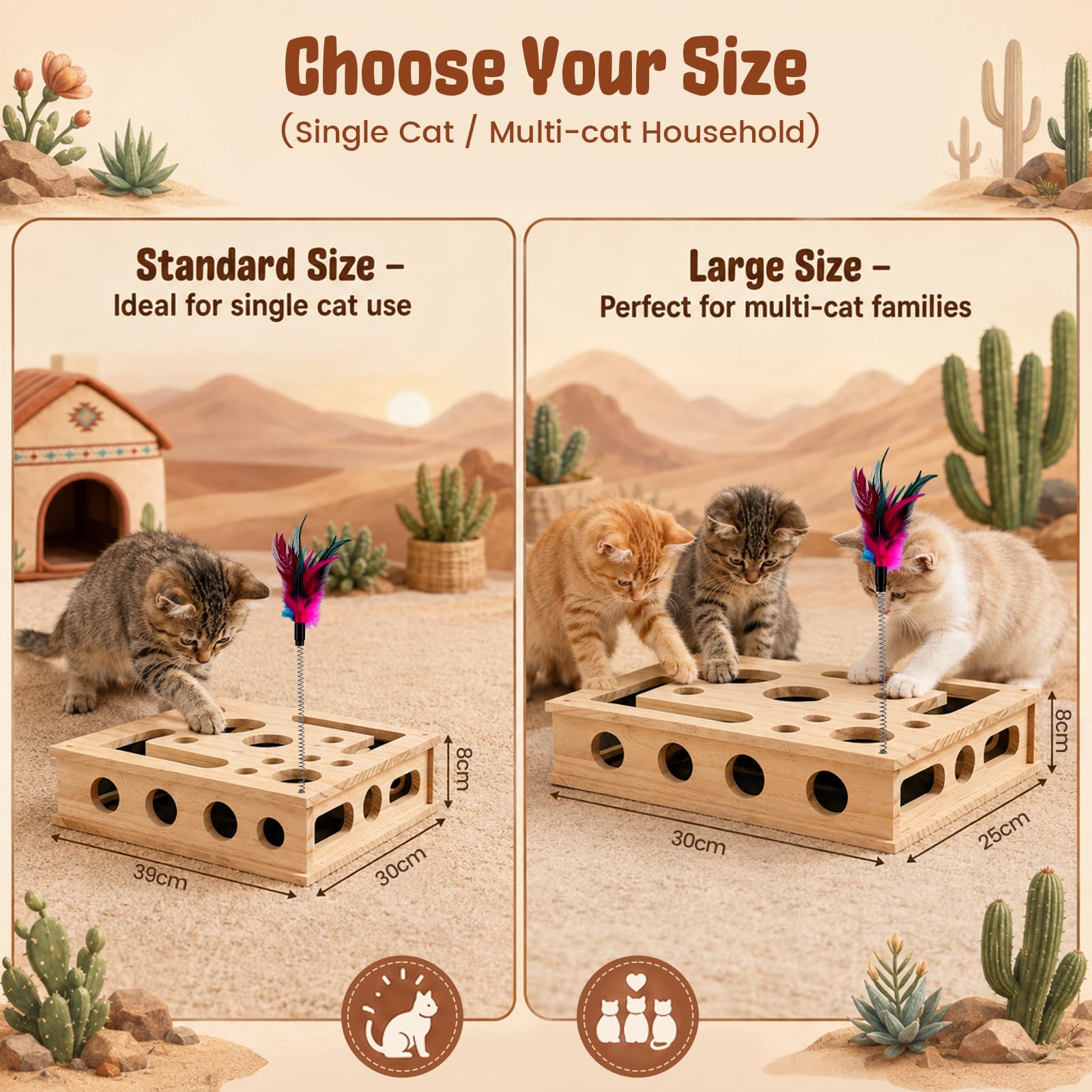 Katzen Kratzpuzzle 2-in-1 Nagelfeilen Box mit Sandpapier, Interaktives Katzenspielzeug Holz für Stressfreie Krallenpflege & Möbelschutz, Kratzbrett Ersatz für Wohnungskatzen, Natur