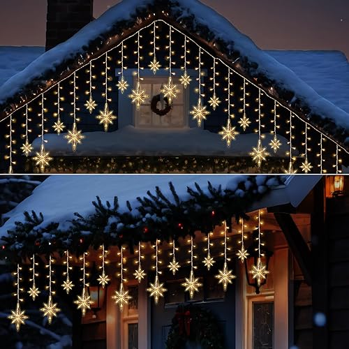 Miniatura 7 de Enhon Luces de Cadena de Estrella de Belén de Navidad de 14 Gotas para Exteriores, 11.5 Pies 210 LED Luces Grandes Colgantes de Estrella de Belén