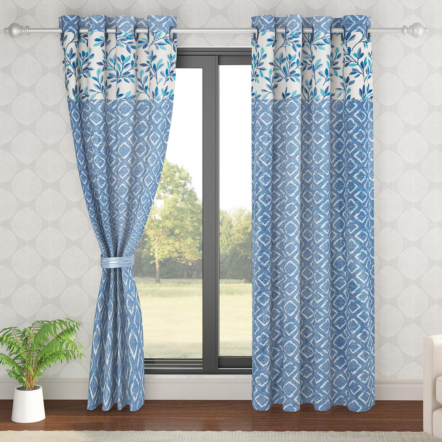 HOKIPO Polyester Fabric Printed Curtains 7 Feet Long Set of 2 with Tieback, Green (IN-676-GRN*2) (B0C7C8RX4R) Amazon Price History, Amazon Price Tracker