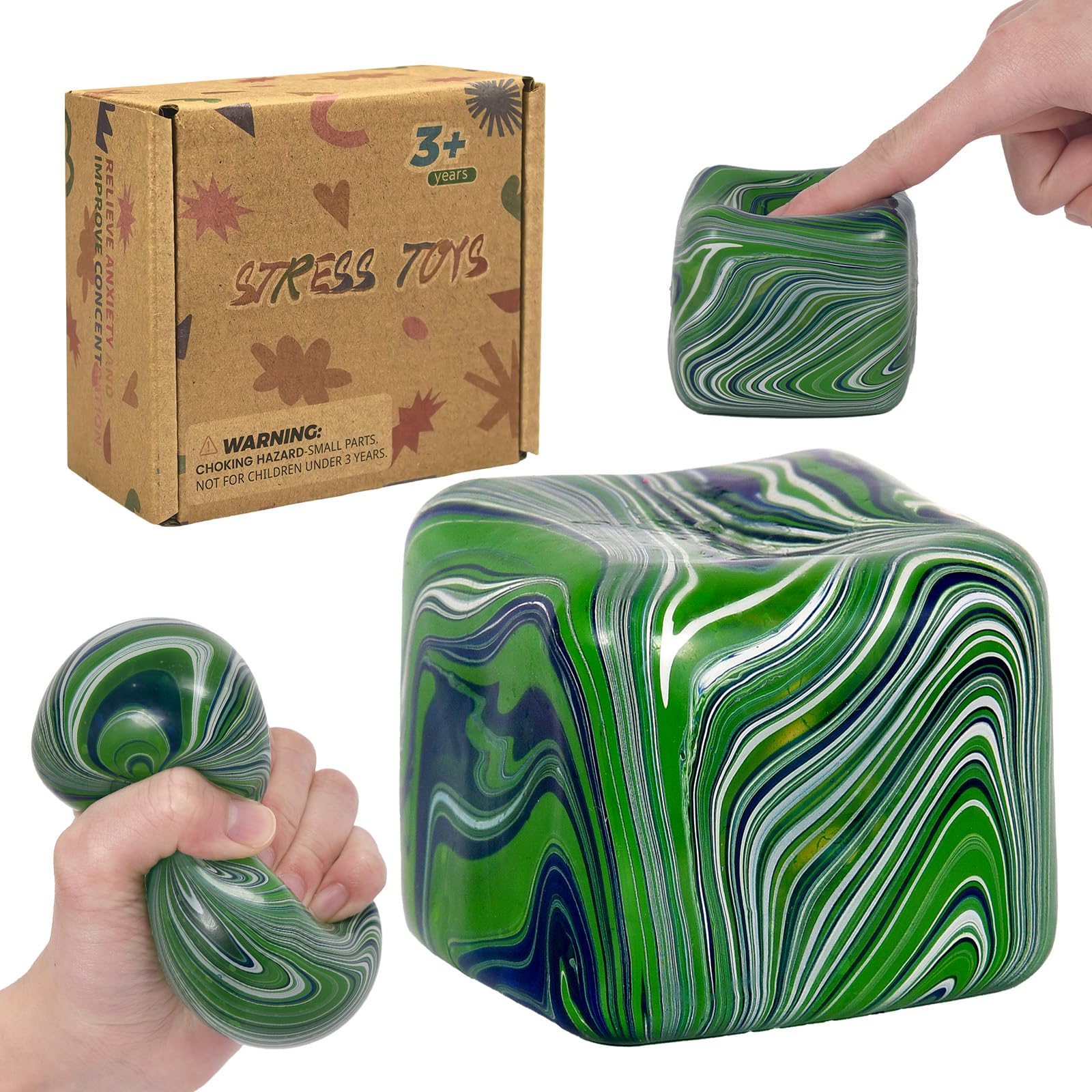 Graphinza Flow Ice Cube Plus Squeeze Toys, Thickened Soft Squishy Fidget Toy with Smooth Ripple Texture, Durable Stress Squeeze Toy for Repetitive Sensory Play(2.76in)(Green)