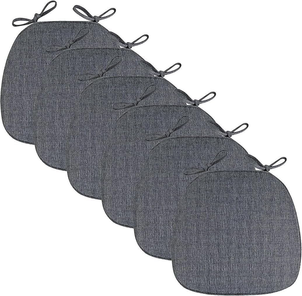 SVFOEBJM Chair Cushions with Ties for Dining Room Soft Saddle Seat Cushions Zippered Kitchen Chair Pads Set of 6 Dark Gray Color Perfect for Home Décor and Comfort