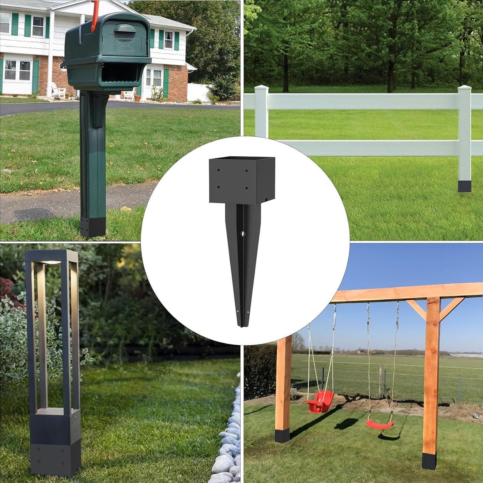 4 Anclajes de Postes de 61 cm 24 Pulgadas Estacas de Anclaje de Postes de Cerca Base de Poste de Metal Resistente Kit de Reparación de Postes de Cerca con Recubrimiento