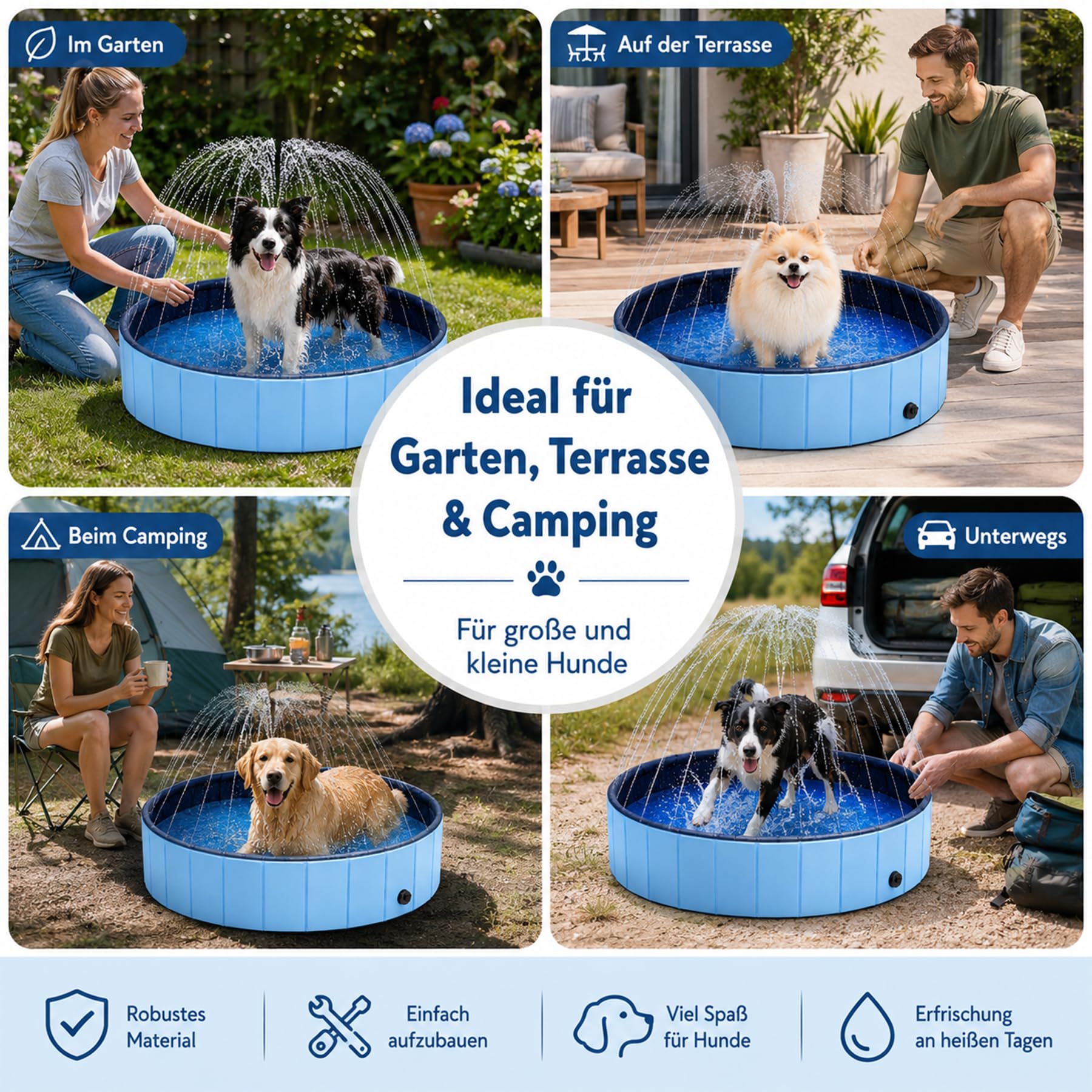Piscina plegable para perros con aspersores, piscina infantil para perros grandes, 2 en 1 plegable de PVC, bañera portátil antideslizante para perros, piscina para Somme, 120 × 30 cm, 1 pieza