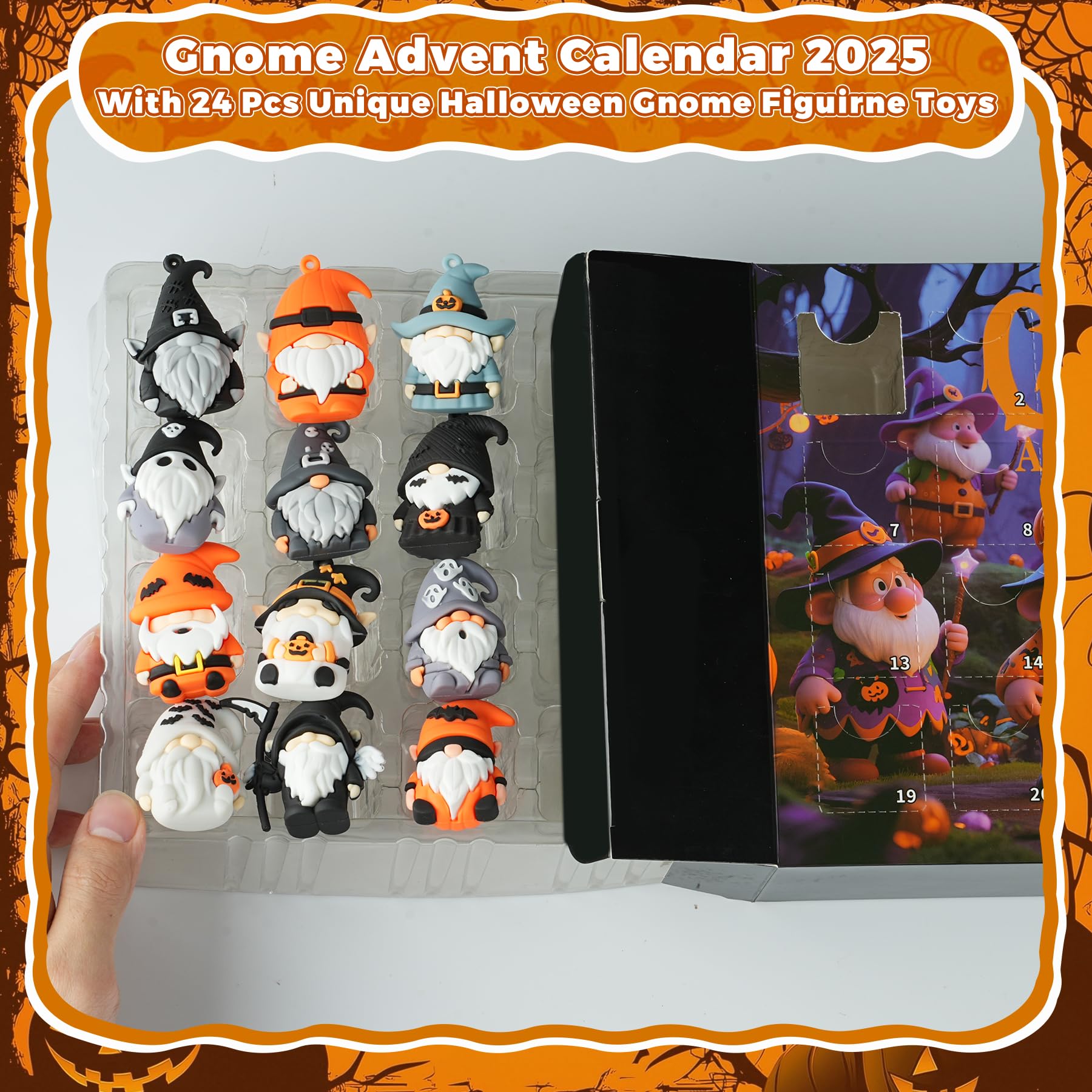 Calendario de Adviento de gnomo 2026, calendario de Adviento de cuenta regresiva de Halloween, calendario de Adviento, con 24 figuras coleccionables de gnomo, calendarios de Adviento de Halloween