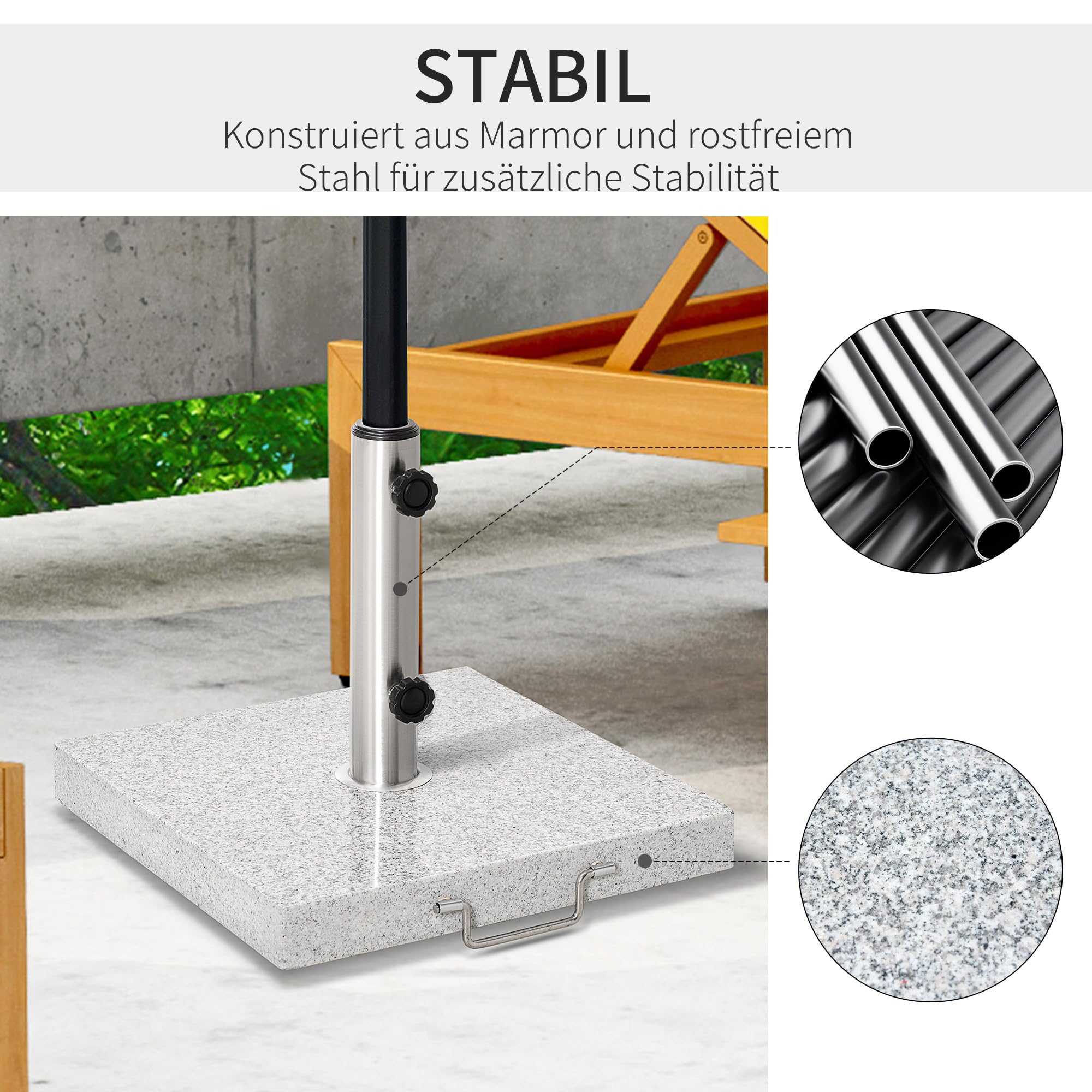 Outsunny® Mobilny stojak na parasole przeciwsłoneczne, stojak na parasole 30 kg, marmurowa + stal nierdzewna, 42 x 42 x 36 cm