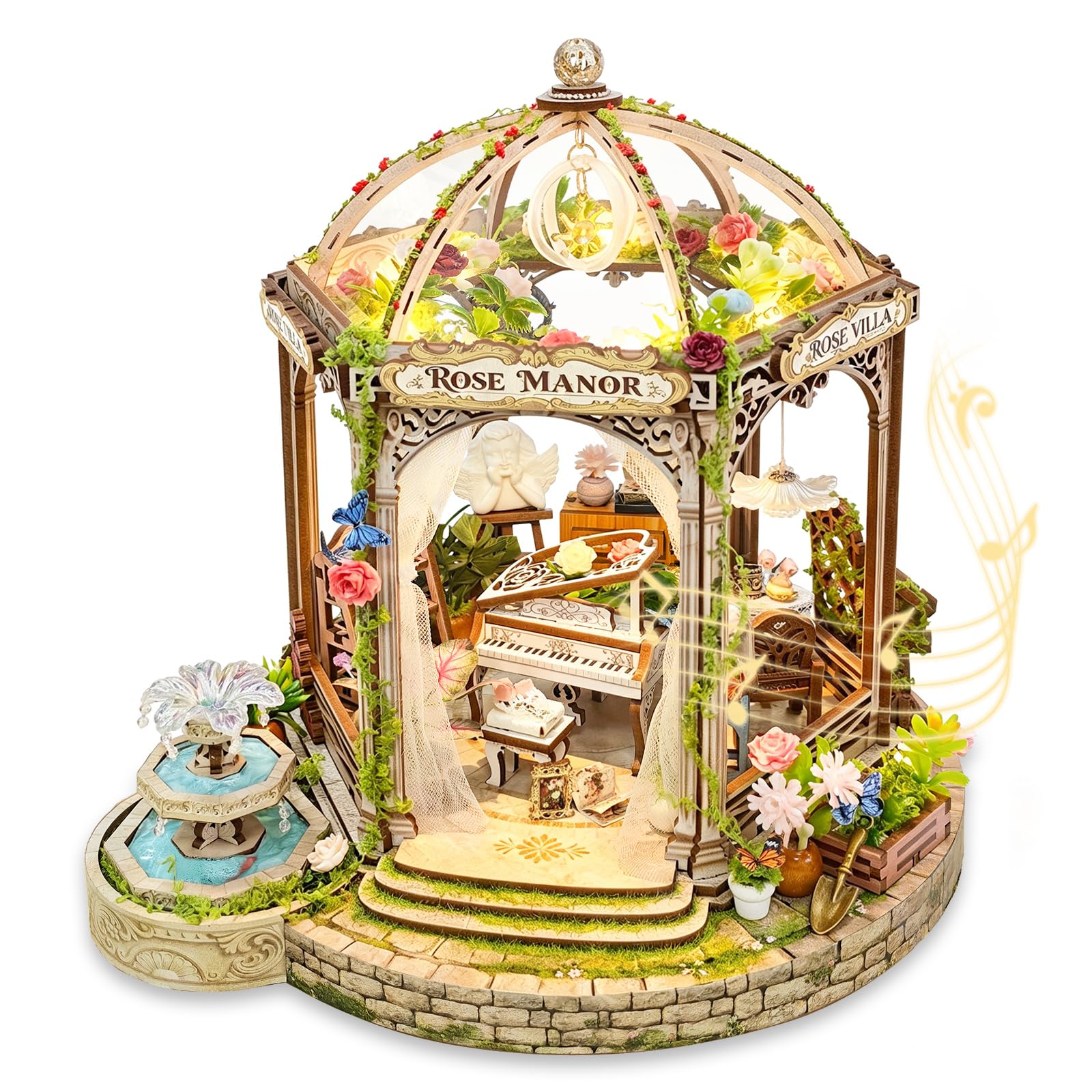 Rose Manor Wooden DIY Miniature House Kit with Music &amp; Lights