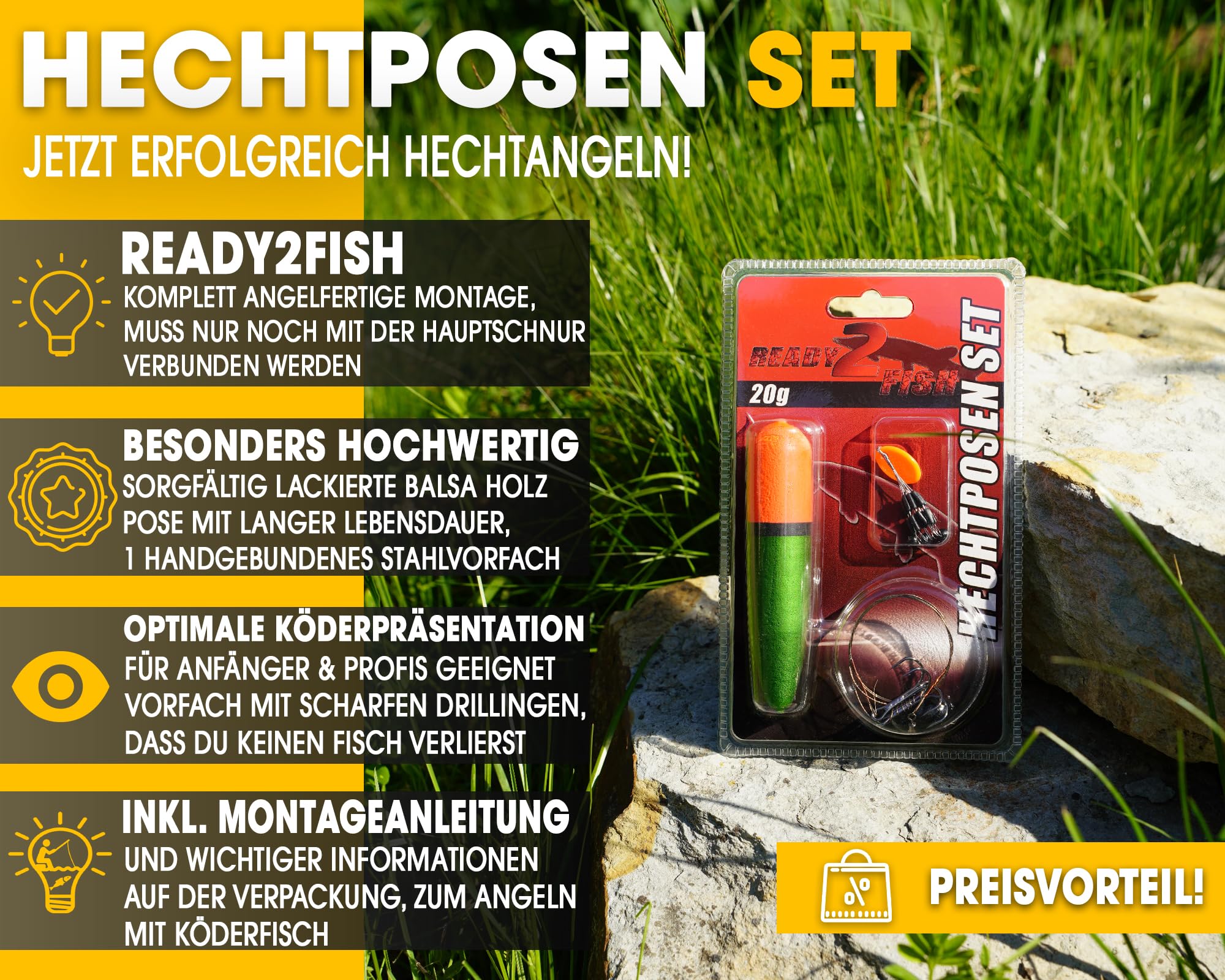 Angel-Berger Hecht Posen Set Köderfischmontage Ready2Fish Angelset Hecht