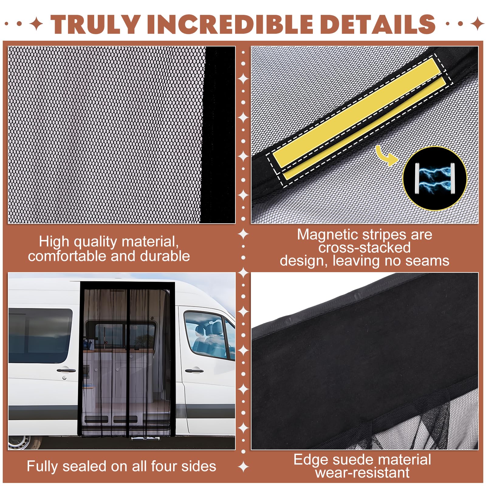 Mosquitera magnética para furgoneta, mosquiteras para coche, imanes Universa, cierre magnético central, autocaravanas, puerta lateral/maletero, ventilación, 180 x 150 cm