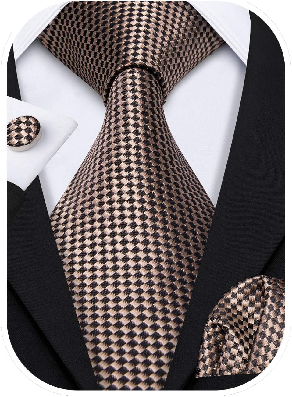 Barry.WangClassic Brown Tie Set Plaid Neckties Woven