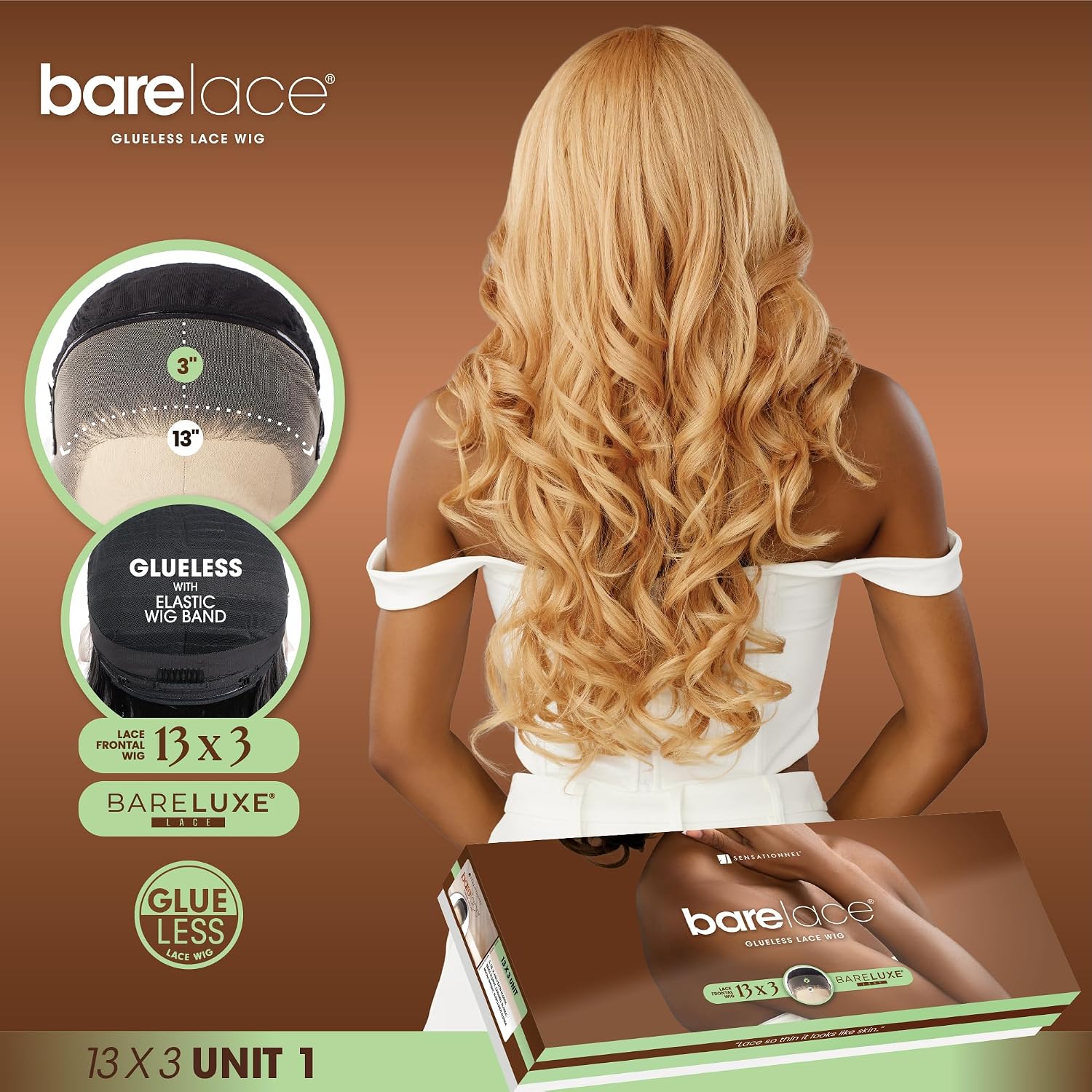 Sensationnel Bare Lace 13X3 Lacewig - Unit 1 Lacefrontal Glueless Synthetic 180 Degree Preplucked Hairline (SUNFLOWERBLONDE)