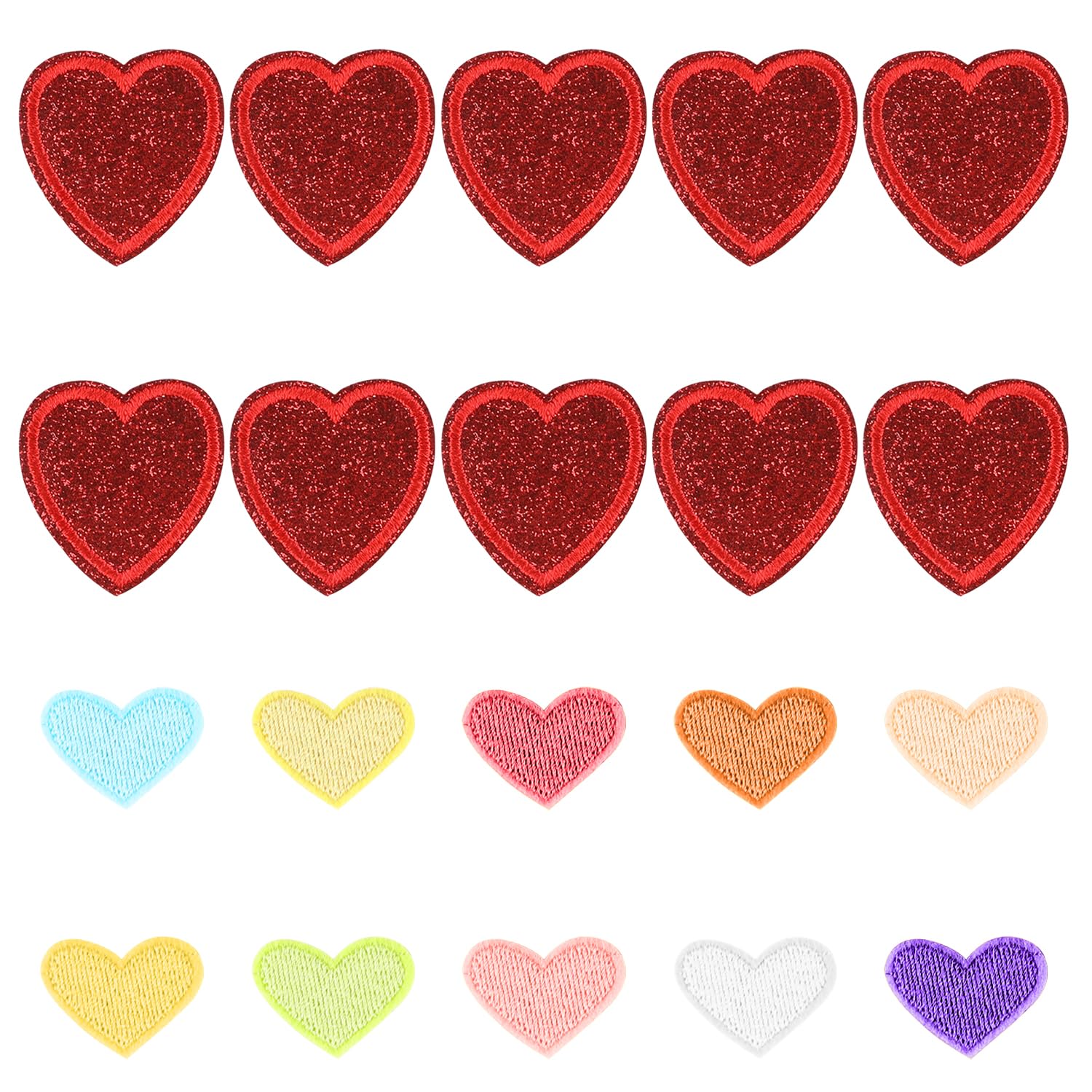 TVSVKWE 20 Pieces Of Heart-Shaped Ironing Patch, Simple And Fashionable Textile, Multi-Color Embroidered Cloth Patches, Personalized Patch Badges, Diy Clothing Bag Sewing Accessories.