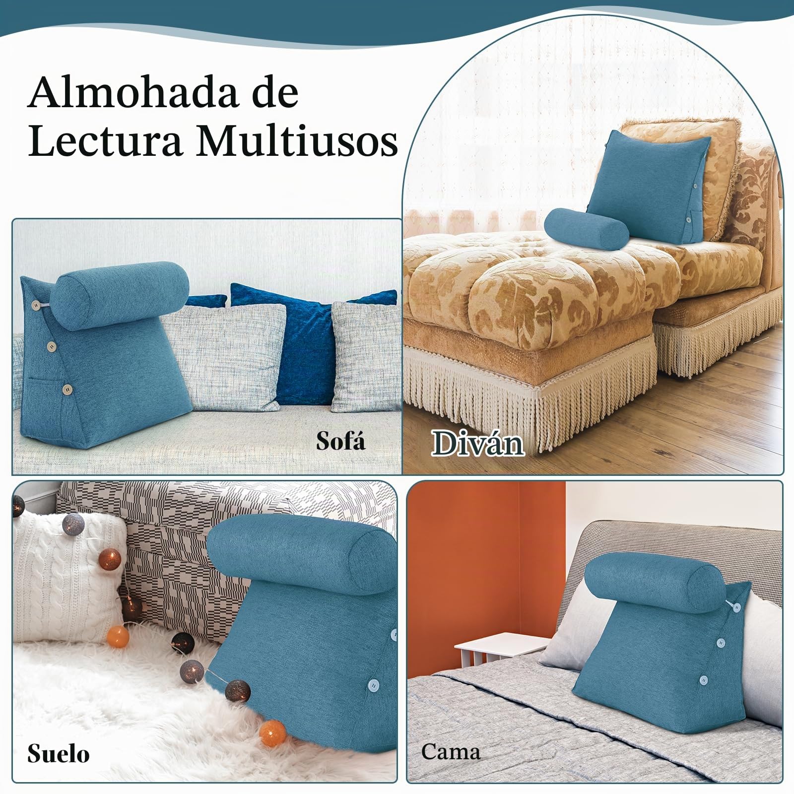 Almohada de Lectura de cuña para Cama, cojín de Lectura Ajustable, Almohada Triangular para sofá, Almohada de Apoyo Lumbar para Cuello y Espalda con Funda de Lino extraíble