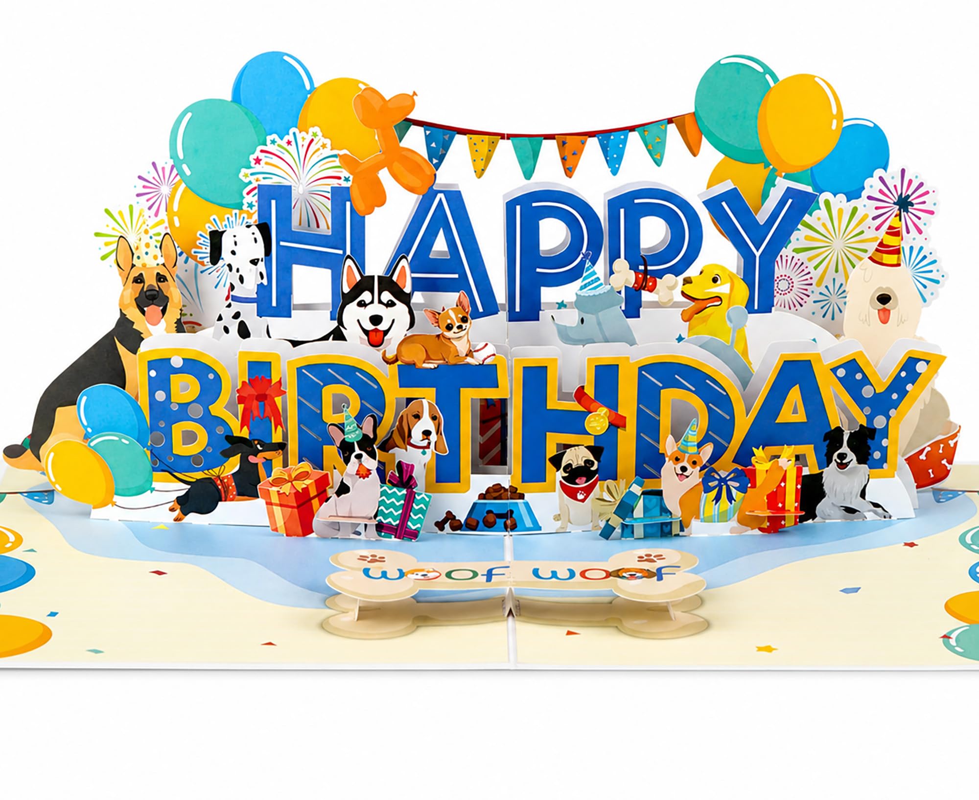 Happy Birthday Card Pop Up | 3D Happy Birthday Greeting for Men Husband Children Son Daughter Women Men (Size 15x20cm -HBD Dogs)