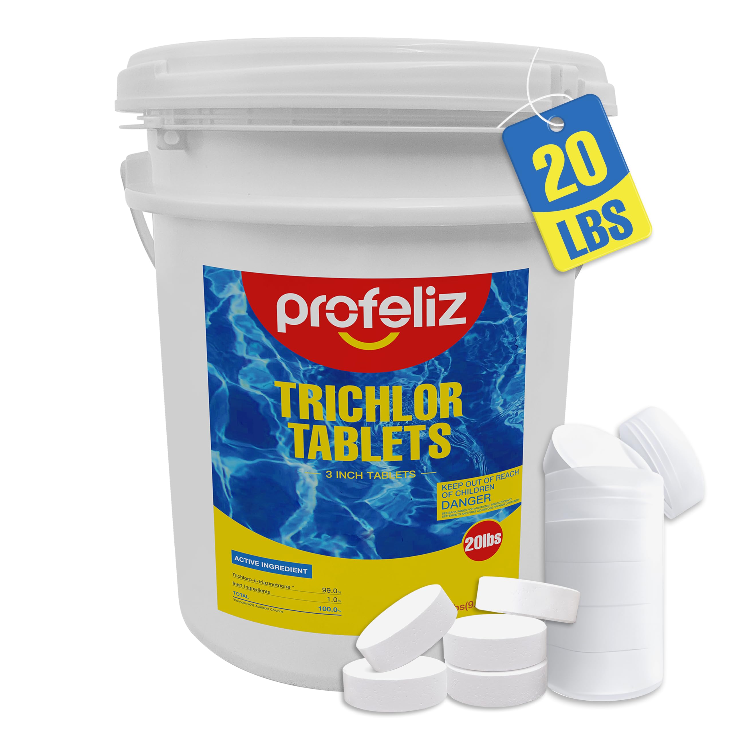 PROFELIZ Chlorine Tablets 3 Inch for Swimming Pools, Kills Bacteria and Stops Algae, Slow Dissolving,Exclusive Protective Packaging,Pool Chlorine Tablets,20lbs