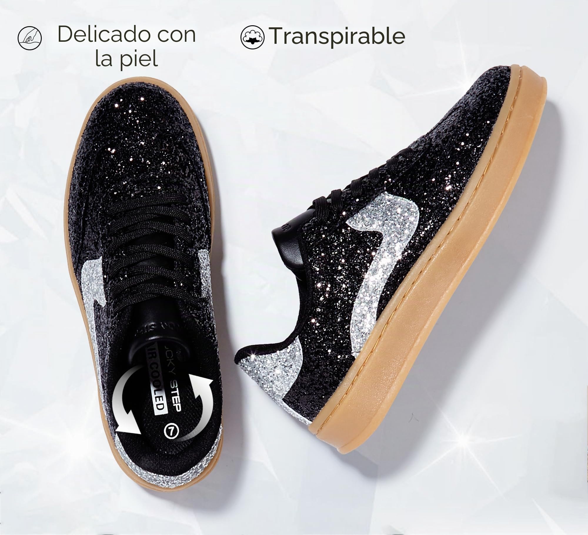 LUCKY STEP Zapatillas Mujer Glitter - Moda Retro, Chispantes & Brillantes, Zapatos de Boda Elegantes, Antideslizantes para Caminar