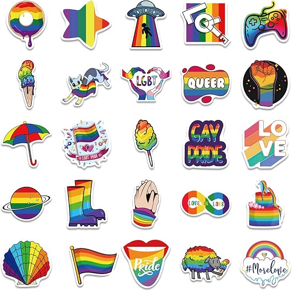 50pcs lgbt gay pride stickers bright technicolor water bottle gay love stickers waterproof for laptop water bottle car luggage bike skateboard electronics