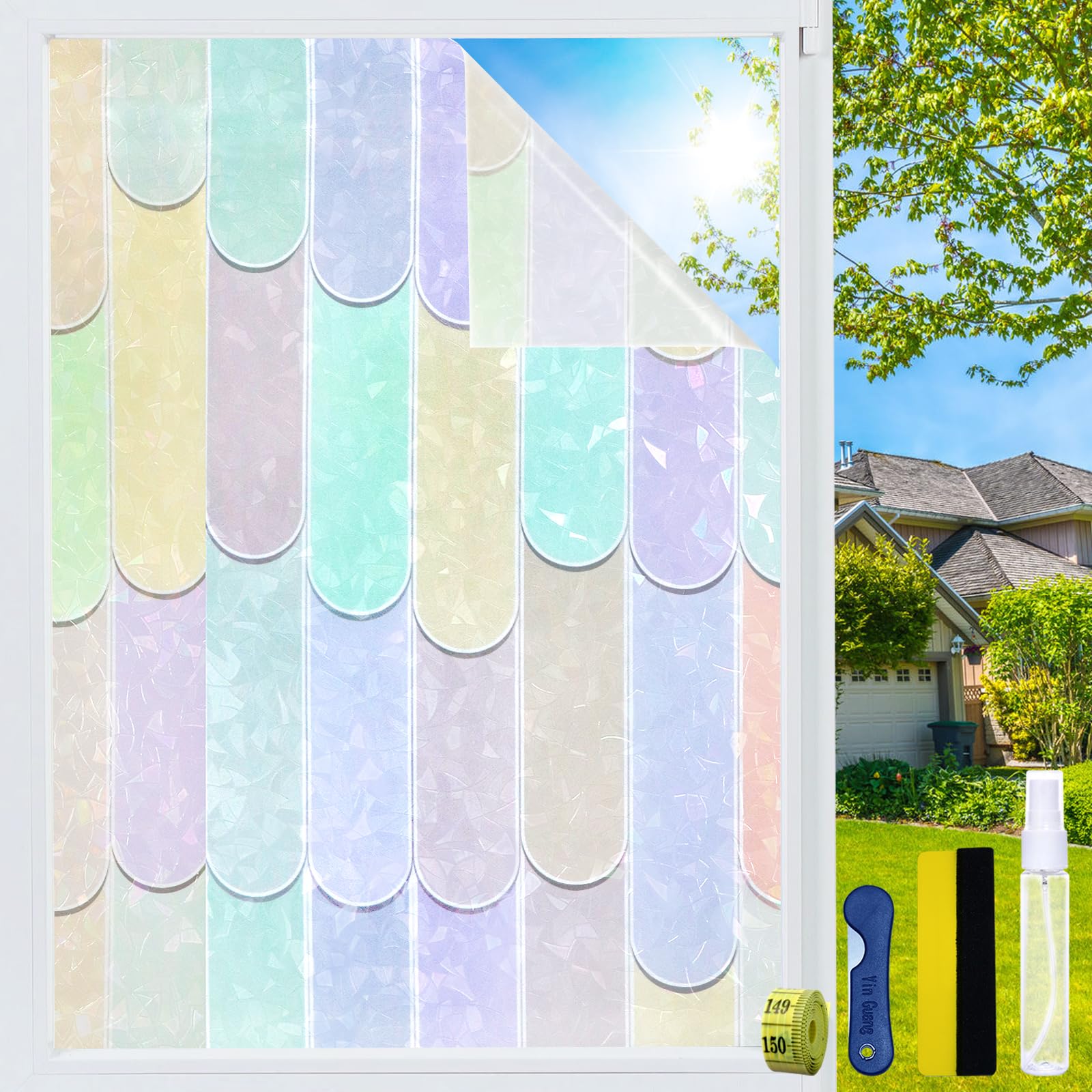 Window Film, Window Privacy Film Stained Glass Static Cling Decorative Window Films Anti-UV Sun Blocker Heat Control Stickers for Home Bathroom Decor,