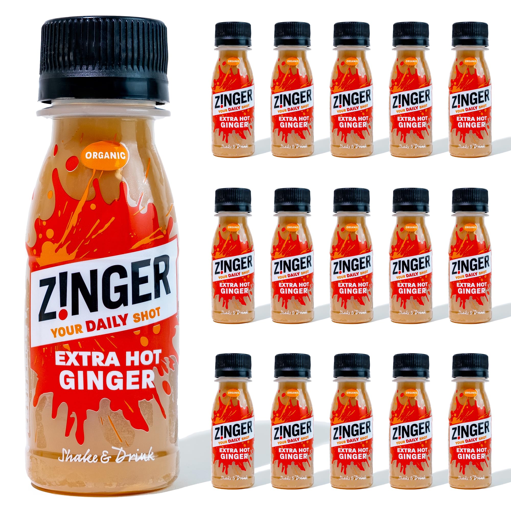 Extra Hot Ginger Shots (15x70ml) | Refreshing Fiery Ginger Drink | Organic Ingredients, Vegan and Gluten Free | No Added Sugar