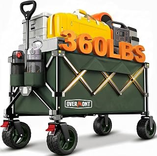 Overmont Faltbar Bollerwagen Klappbar Handwagen - mit Geländegängige Breite Räder - bis 150 kg Tragkraft - für Camping Sport Einkaufen Garten